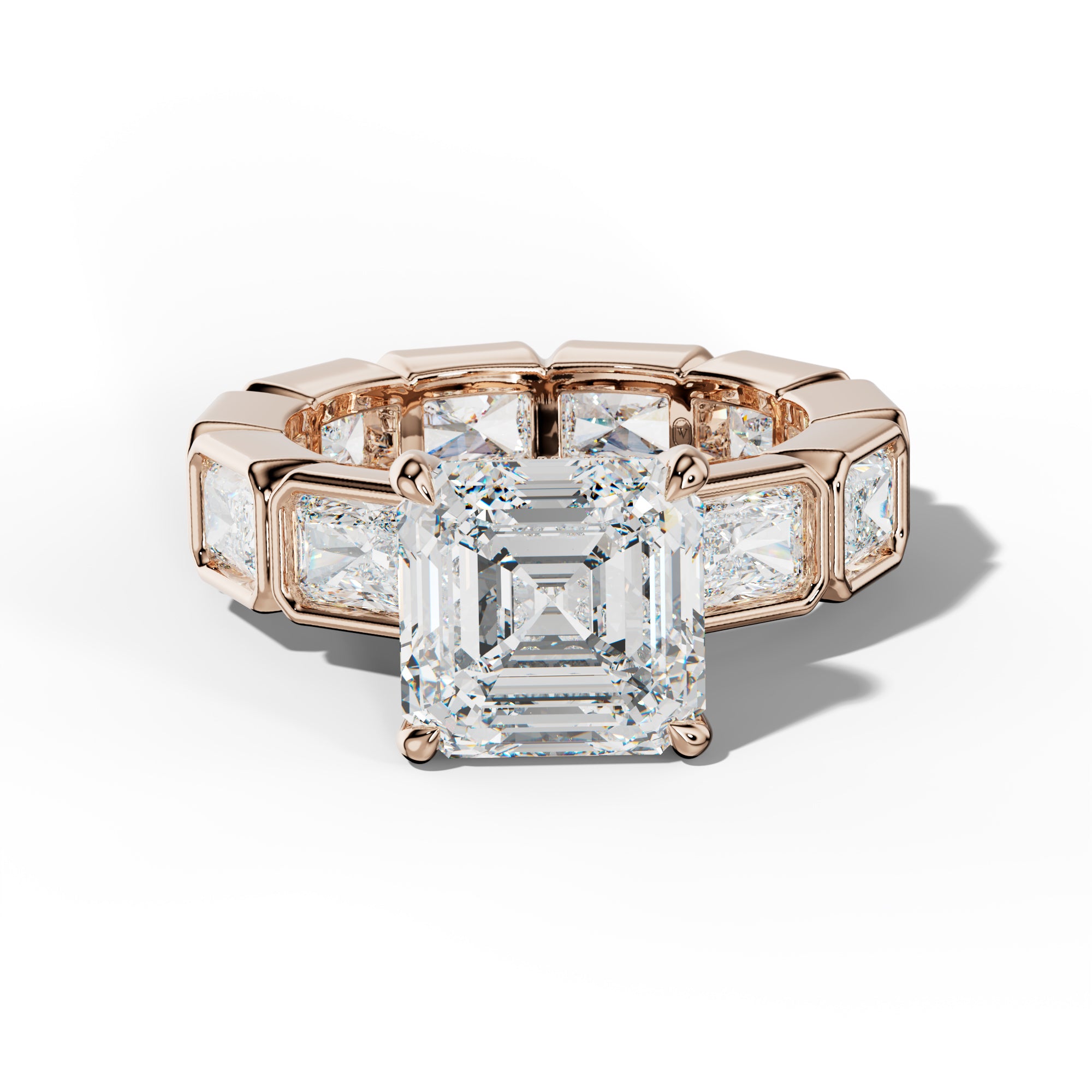 Alivia Asscher Diamond Engagement Ring With East West Radiant Side Stones