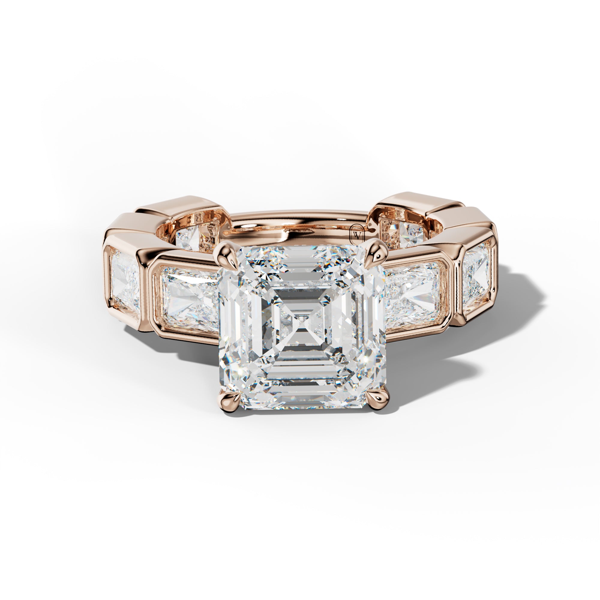 Sloane Asscher Diamond Engagement Ring With East West Radiant Side Stones
