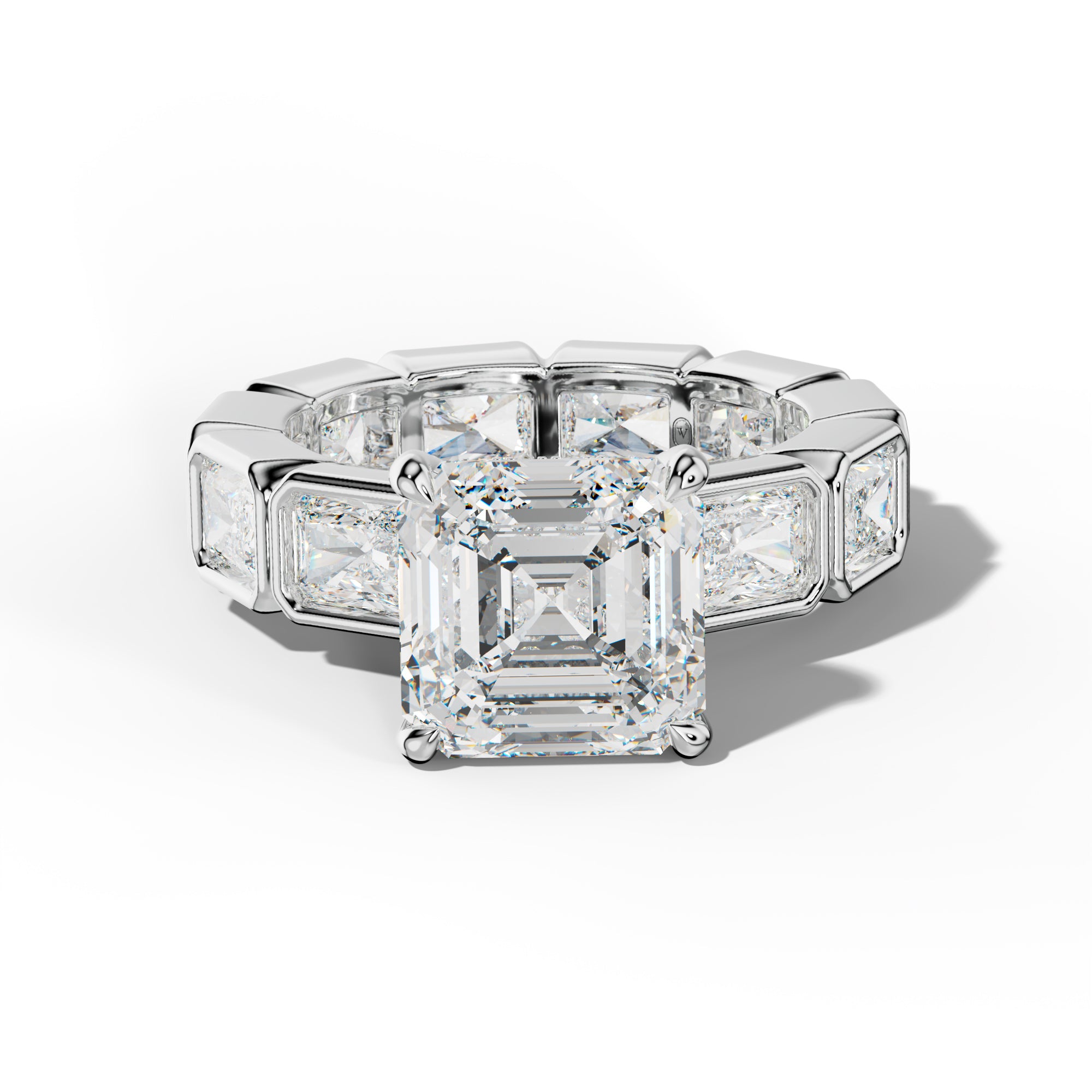 Alivia Asscher Diamond Engagement Ring With East West Radiant Side Stones