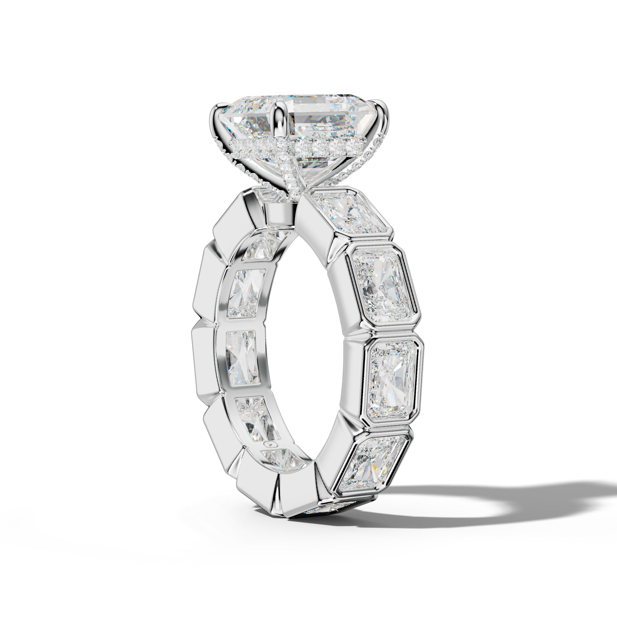 Alivia Asscher Diamond Engagement Ring With East West Radiant Side Stones