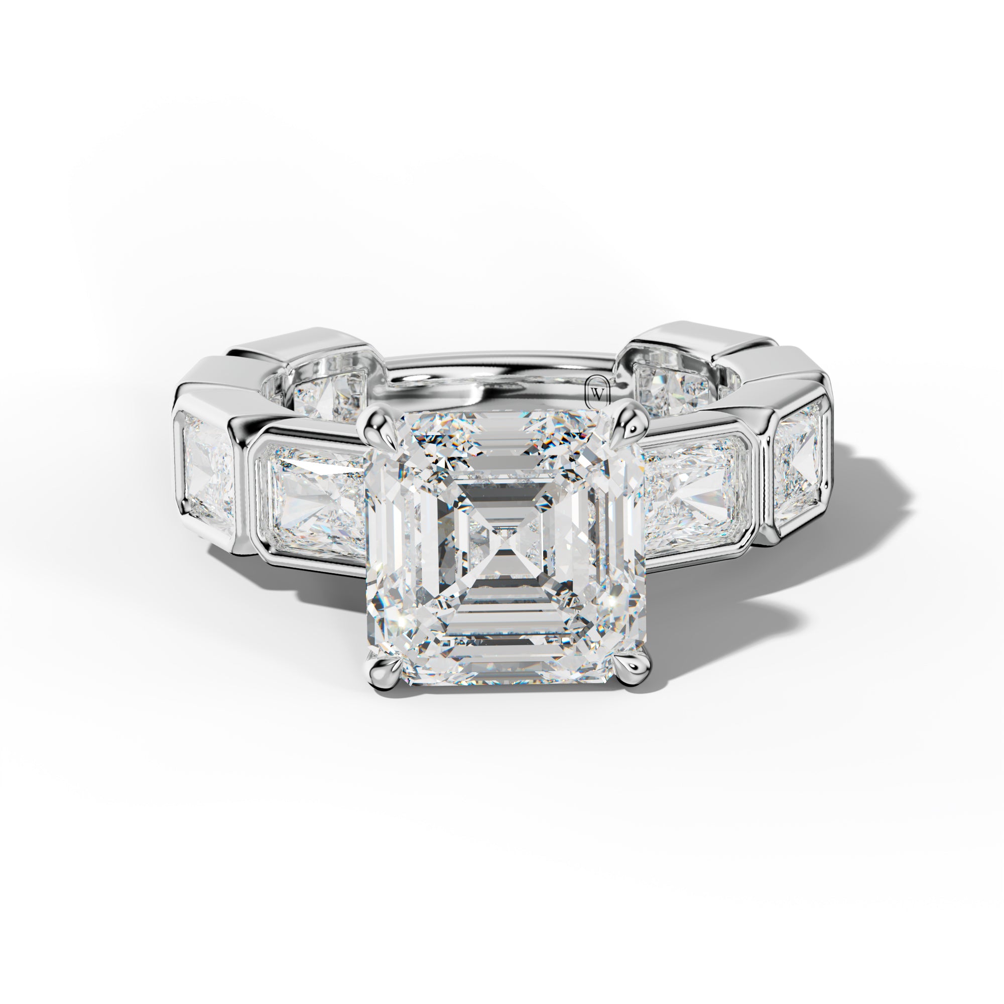Sloane Asscher Diamond Engagement Ring With East West Radiant Side Stones