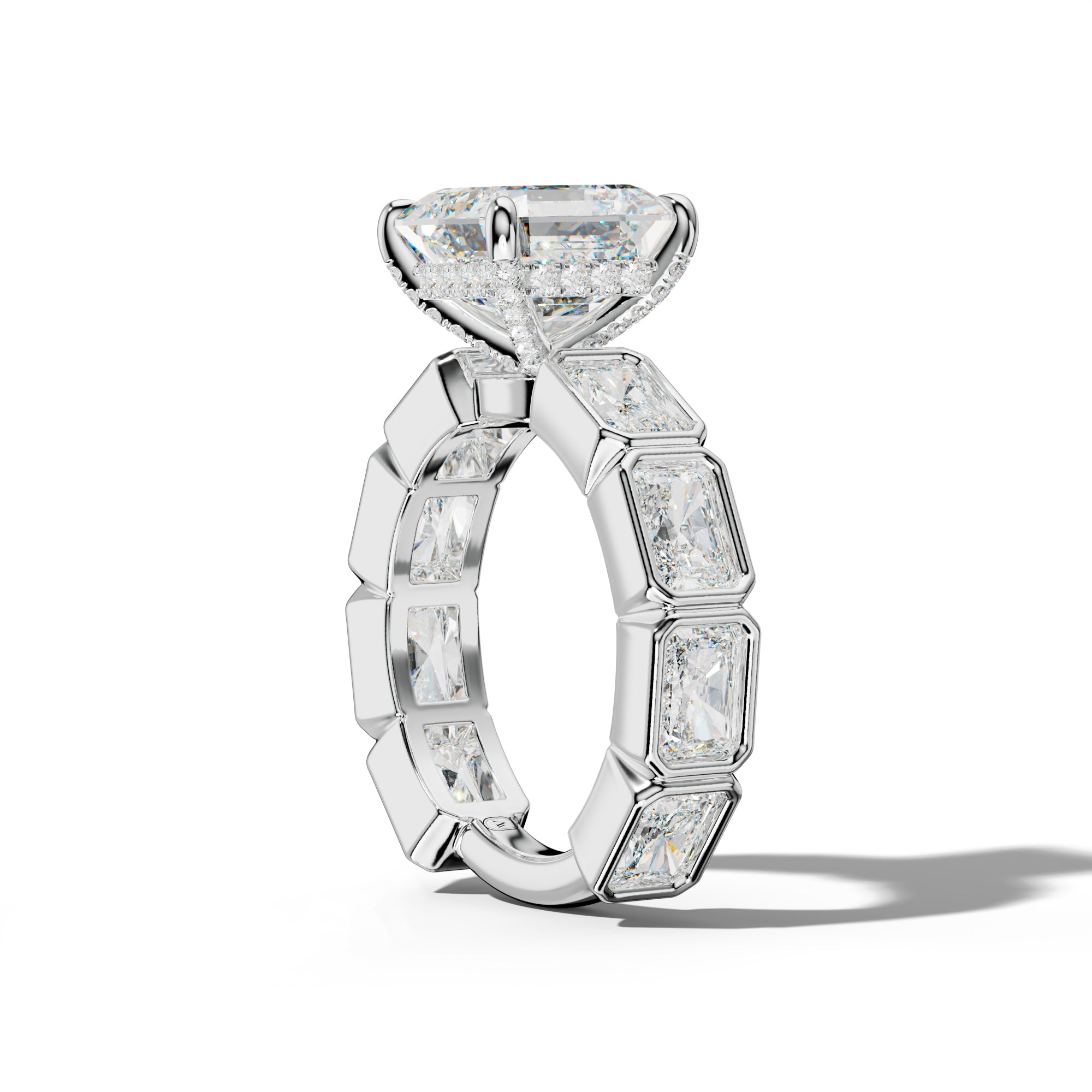 Sloane Asscher Diamond Engagement Ring With East West Radiant Side Stones