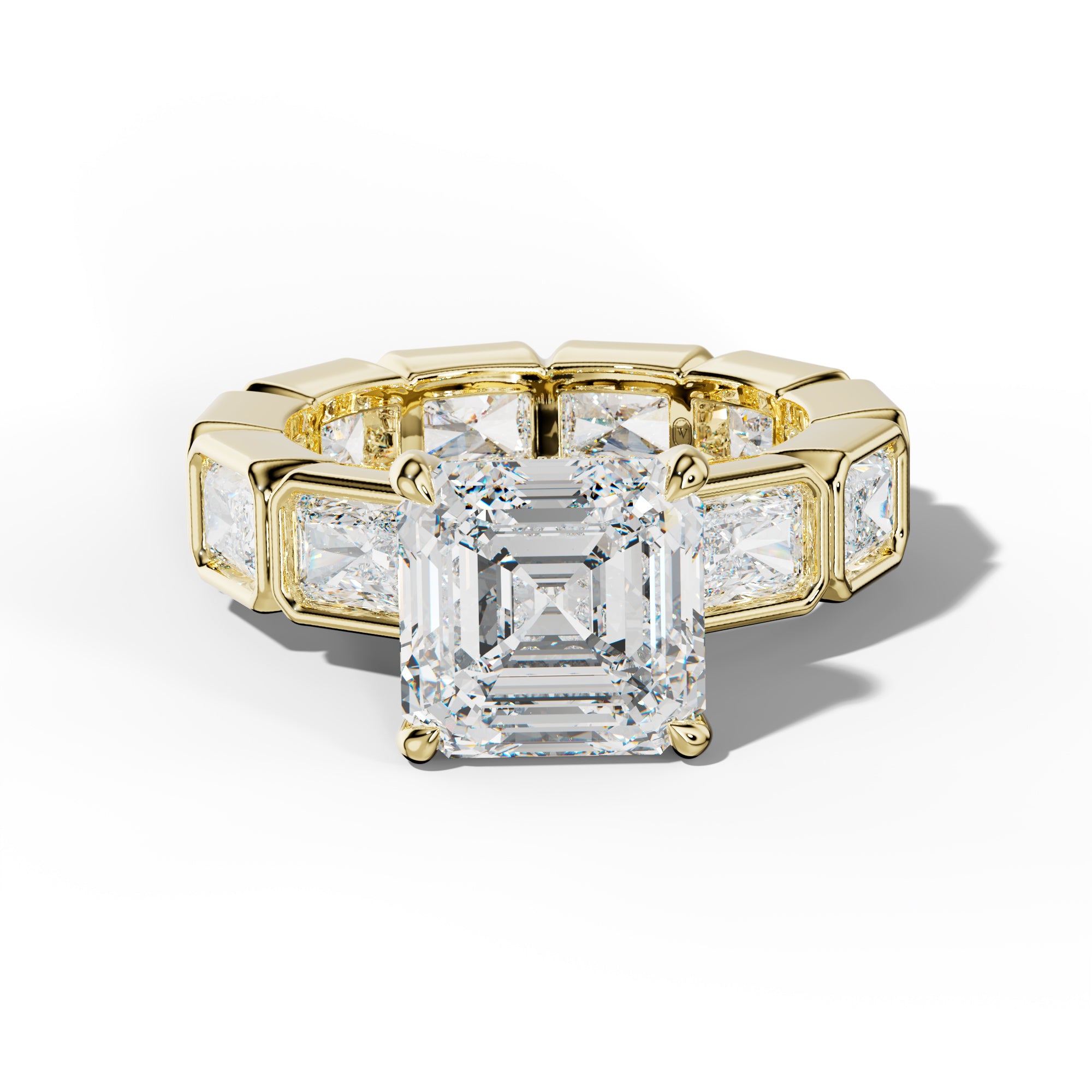 Alivia Asscher Diamond Engagement Ring With East West Radiant Side Stones