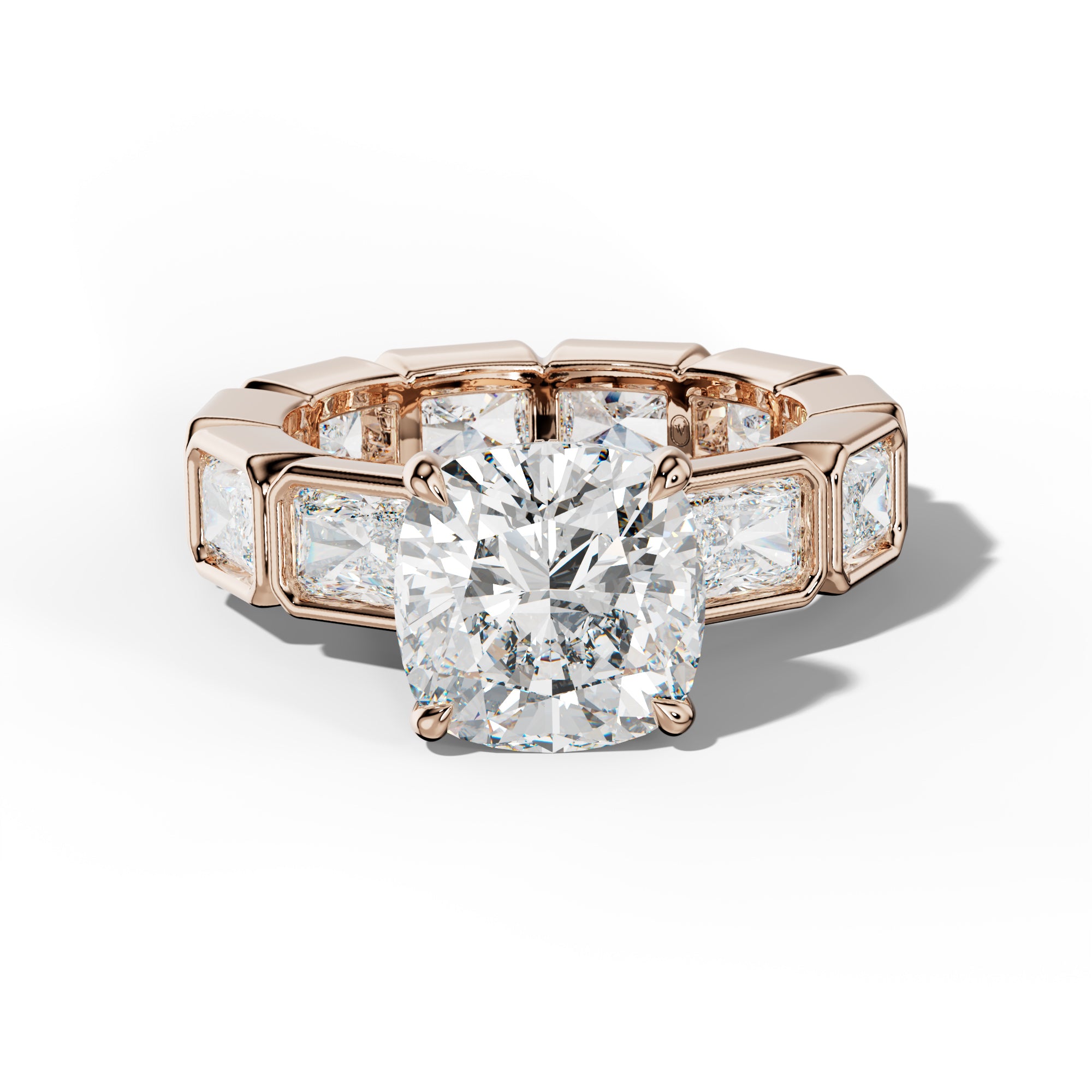 Alivia Cushion Diamond Engagement Ring With East West Radiant Side Stones
