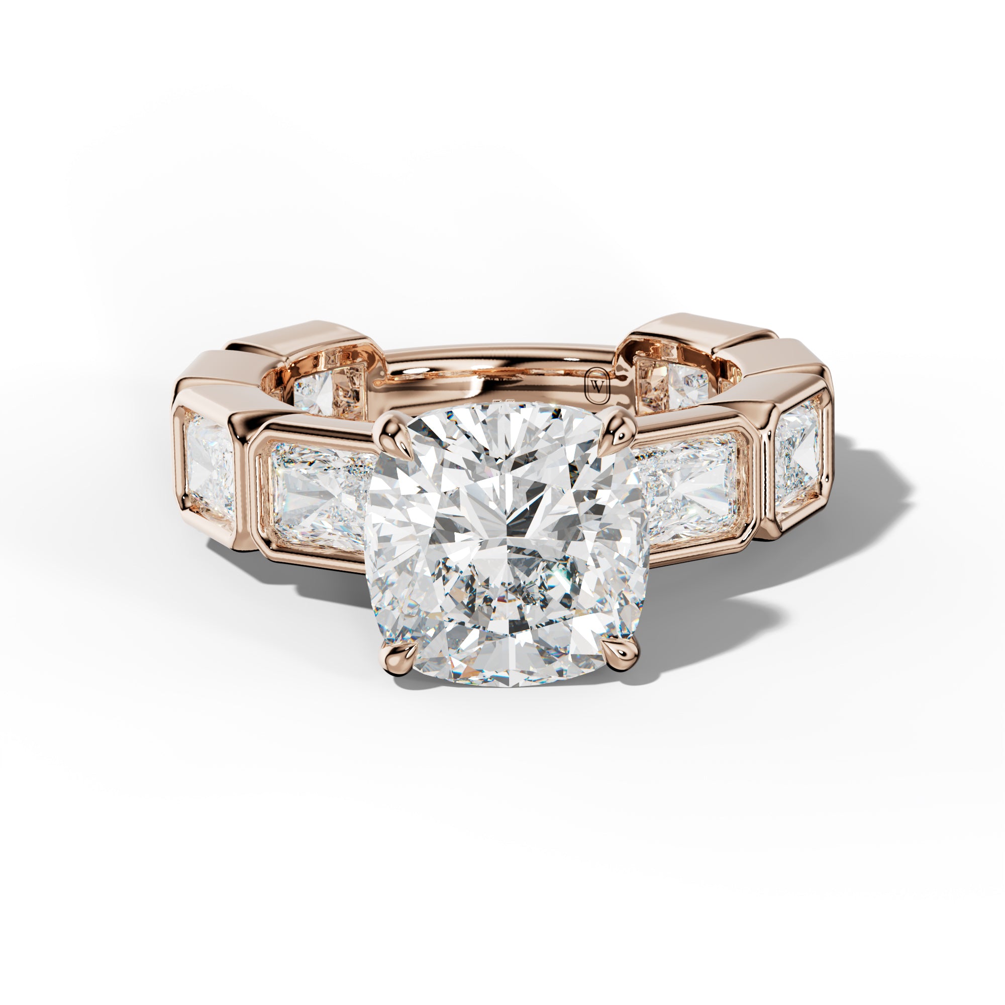 Sloane Cushion Diamond Engagement Ring With East West Radiant Side Stones