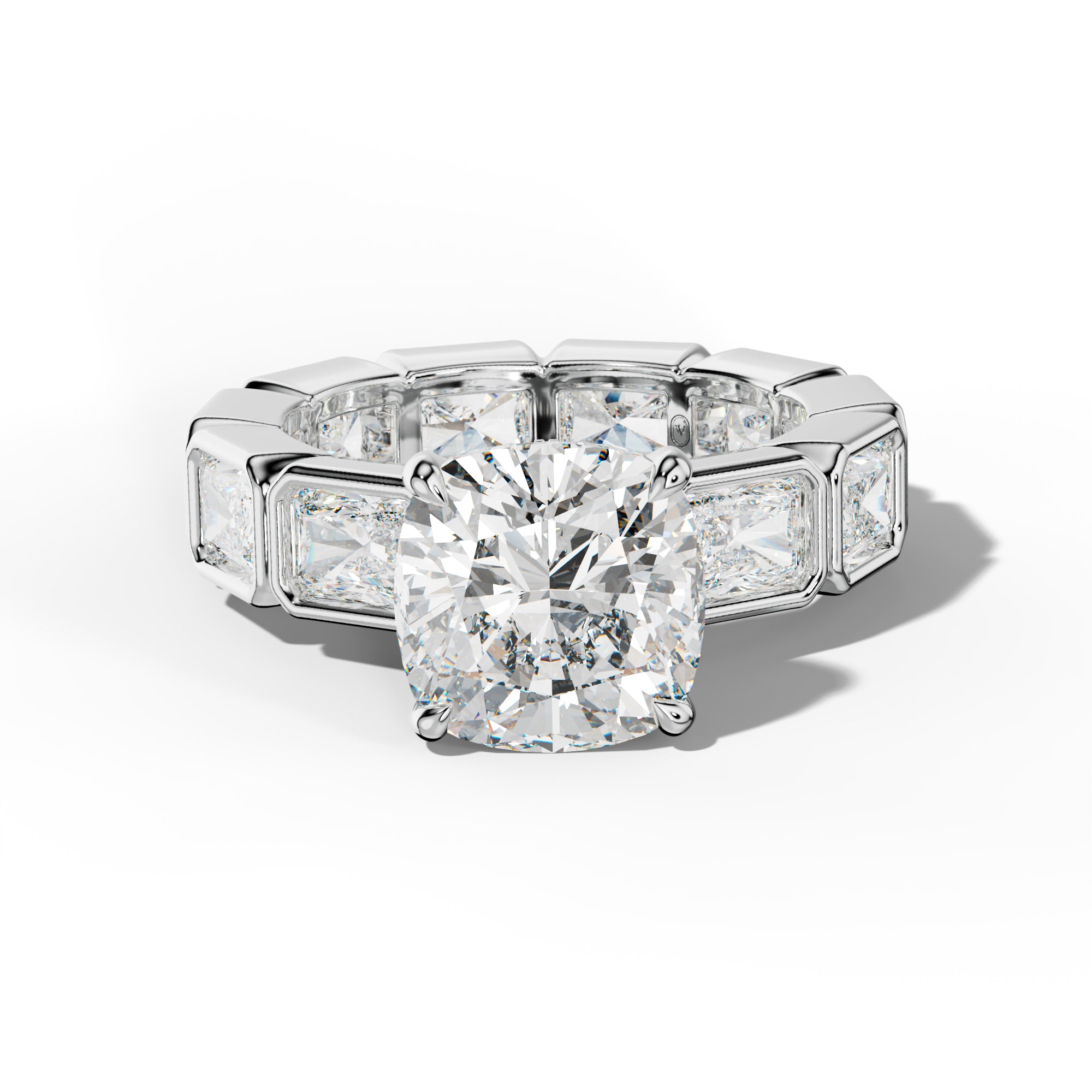 Alivia Cushion Diamond Engagement Ring With East West Radiant Side Stones