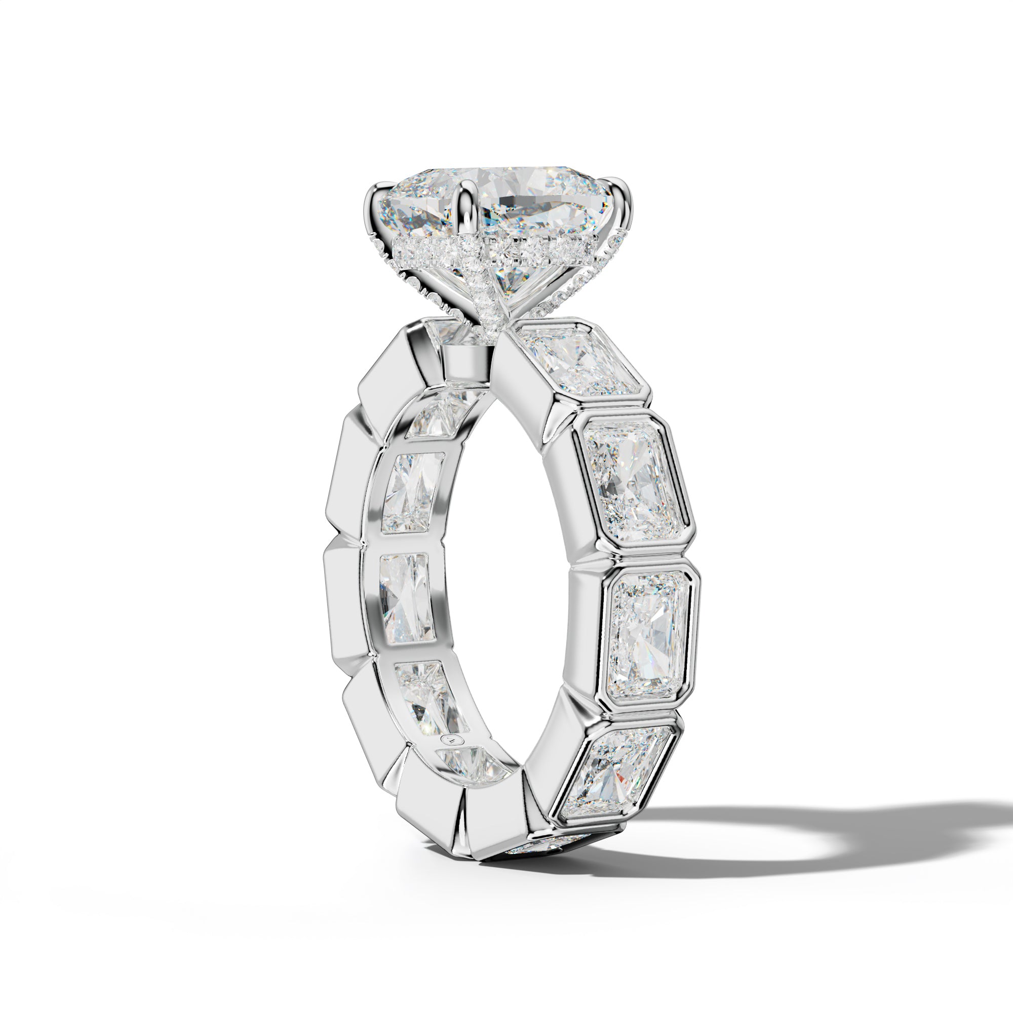 Alivia Cushion Diamond Engagement Ring With East West Radiant Side Stones