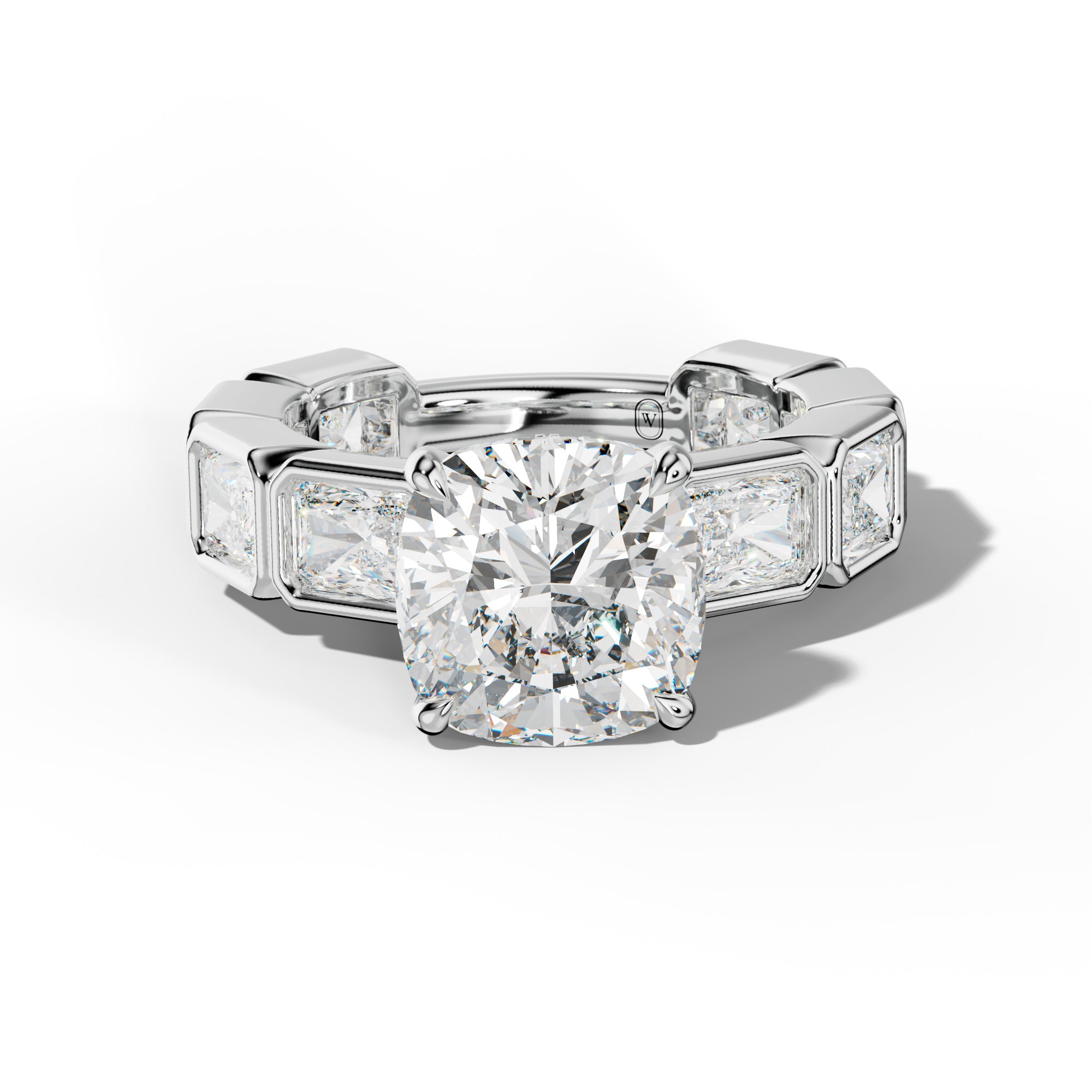 Sloane Cushion Diamond Engagement Ring With East West Radiant Side Stones