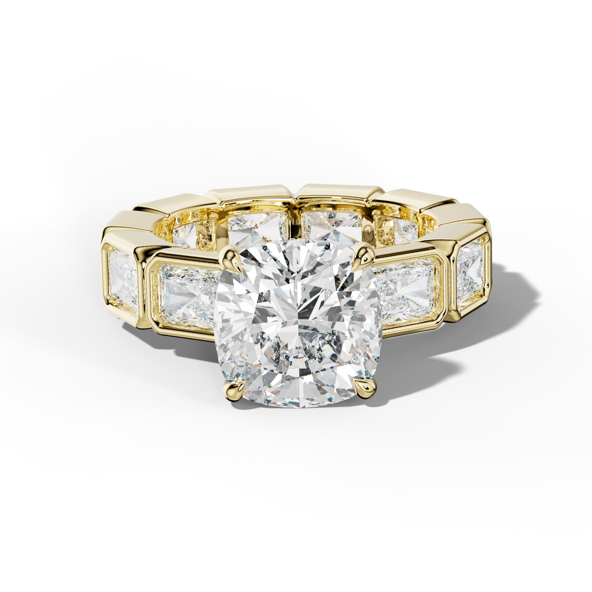 Alivia Cushion Diamond Engagement Ring With East West Radiant Side Stones