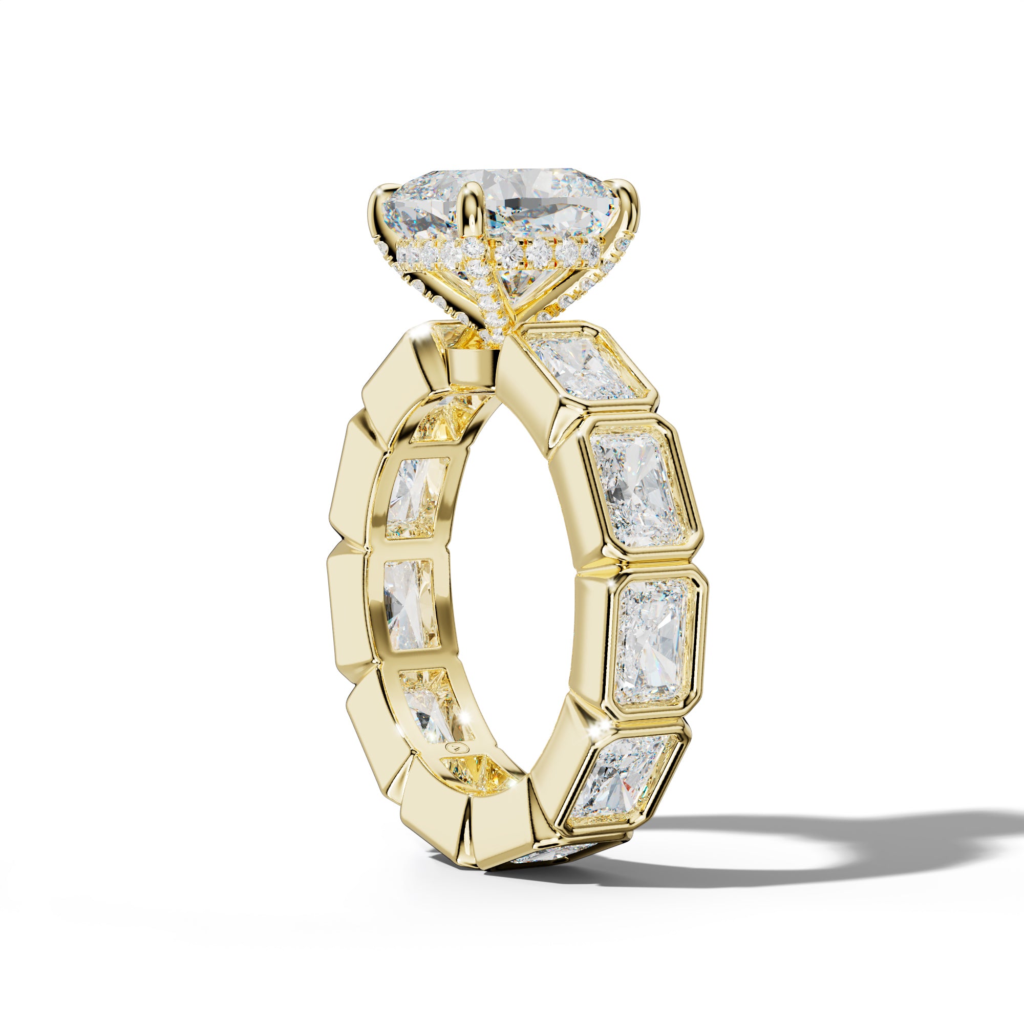 Alivia Cushion Diamond Engagement Ring With East West Radiant Side Stones