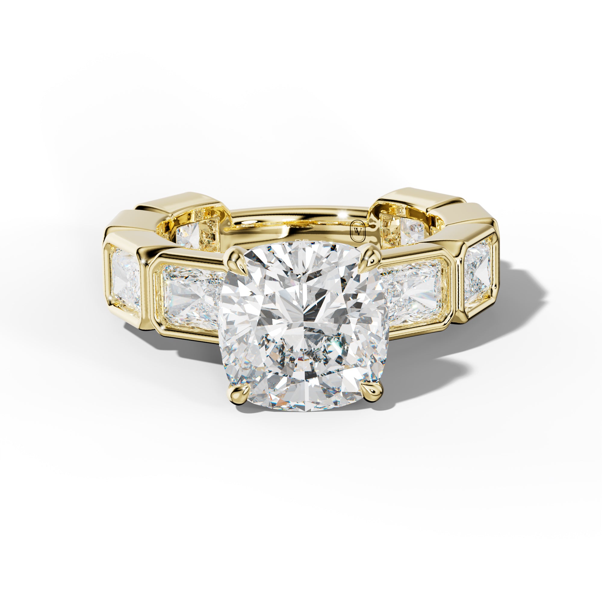 Sloane Cushion Diamond Engagement Ring With East West Radiant Side Stones