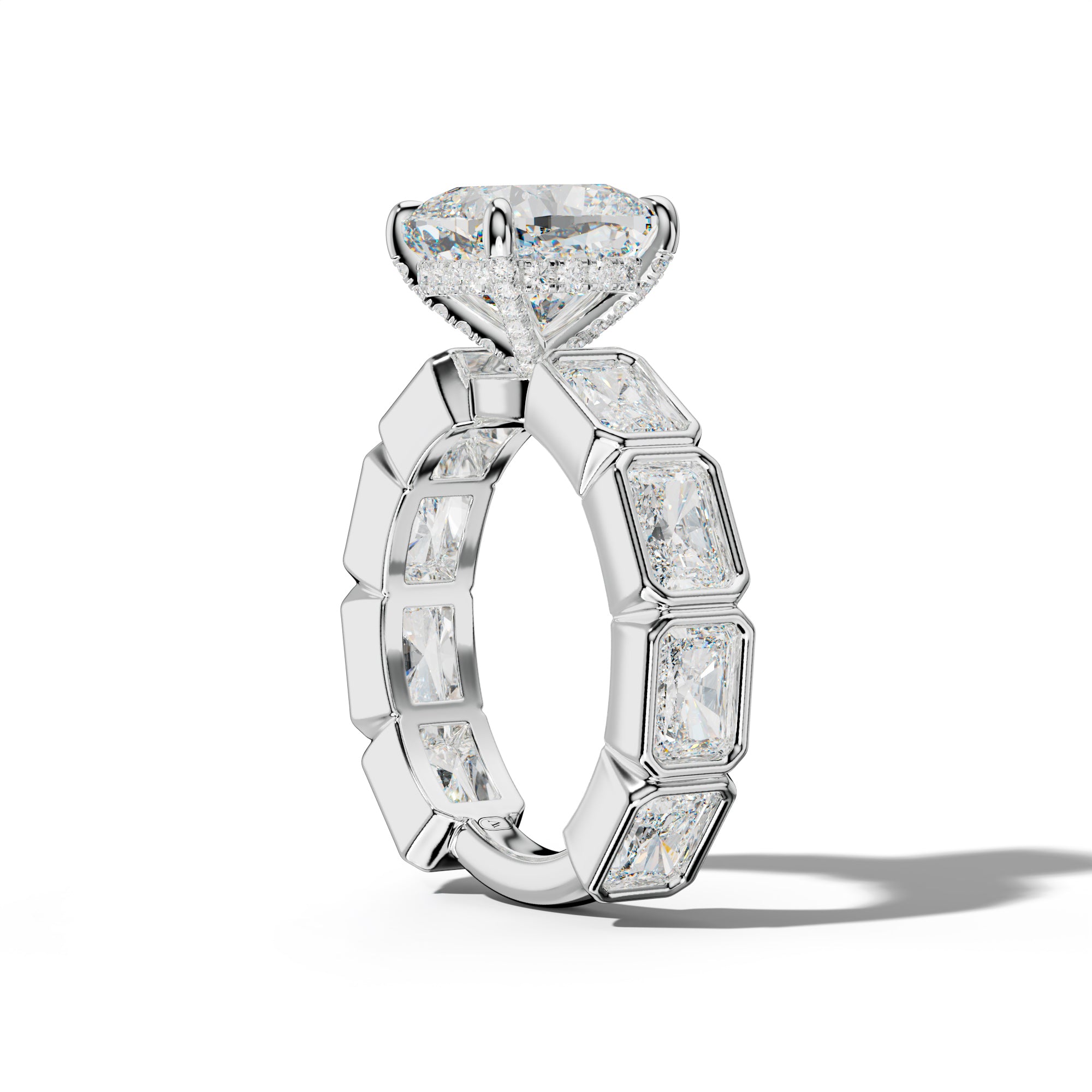 Sloane Cushion Diamond Engagement Ring With East West Radiant Side Stones