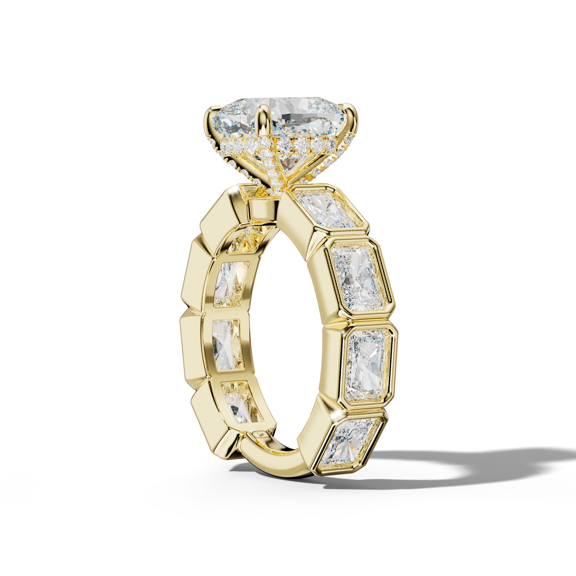 Sloane Cushion Diamond Engagement Ring With East West Radiant Side Stones