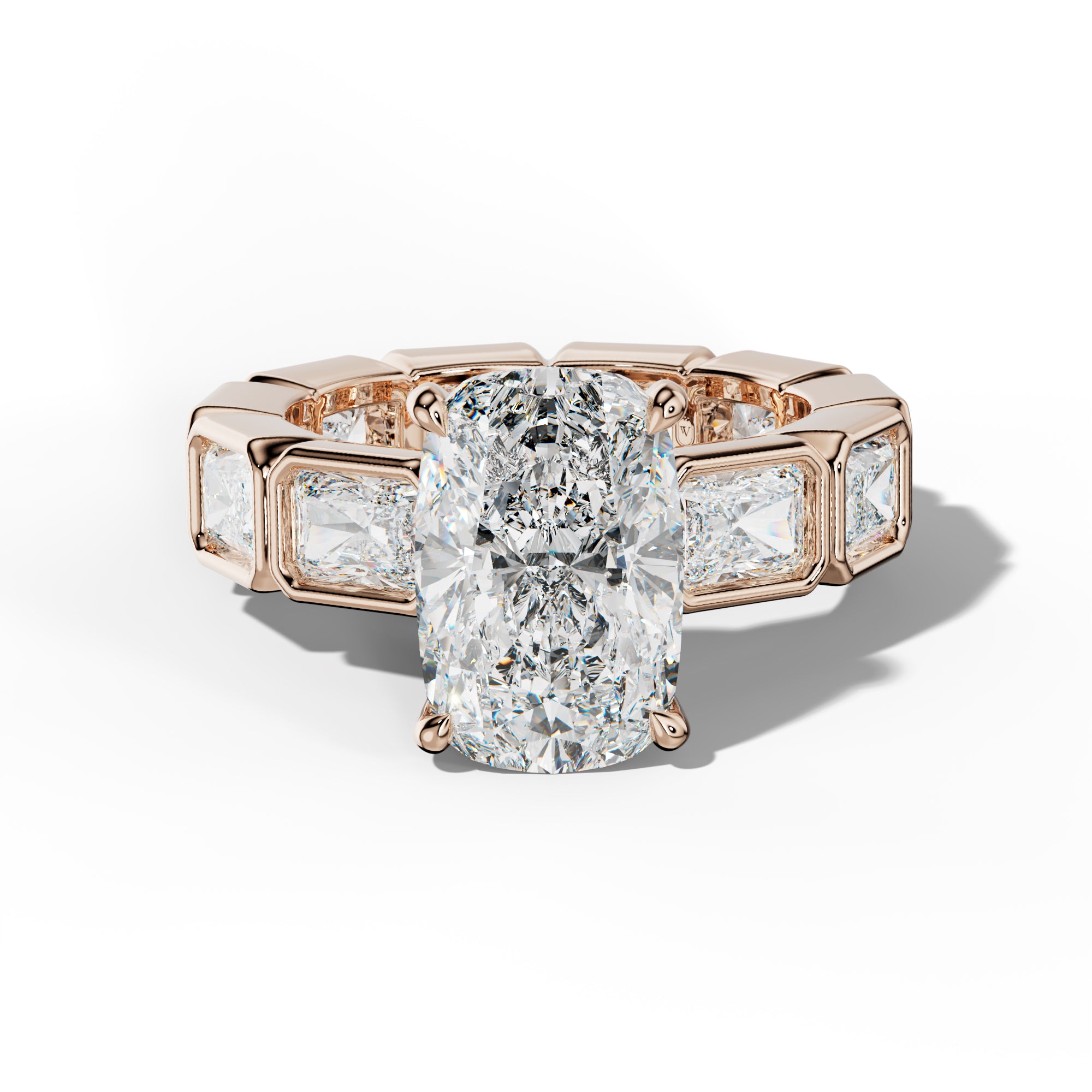 Alivia Elongated Cushion Diamond Engagement Ring With East West Radiant Side Stones