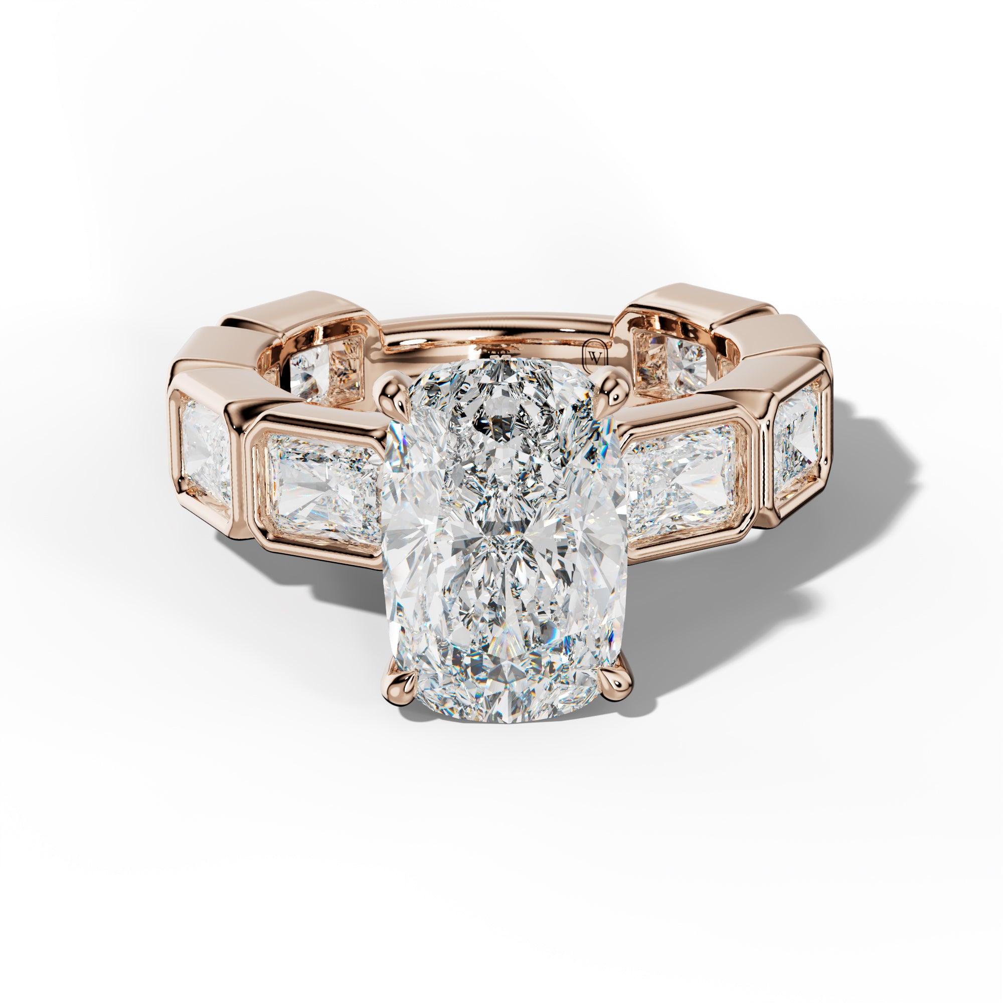 Sloane Elongated Cushion Diamond Engagement Ring With East West Radiant Side Stones