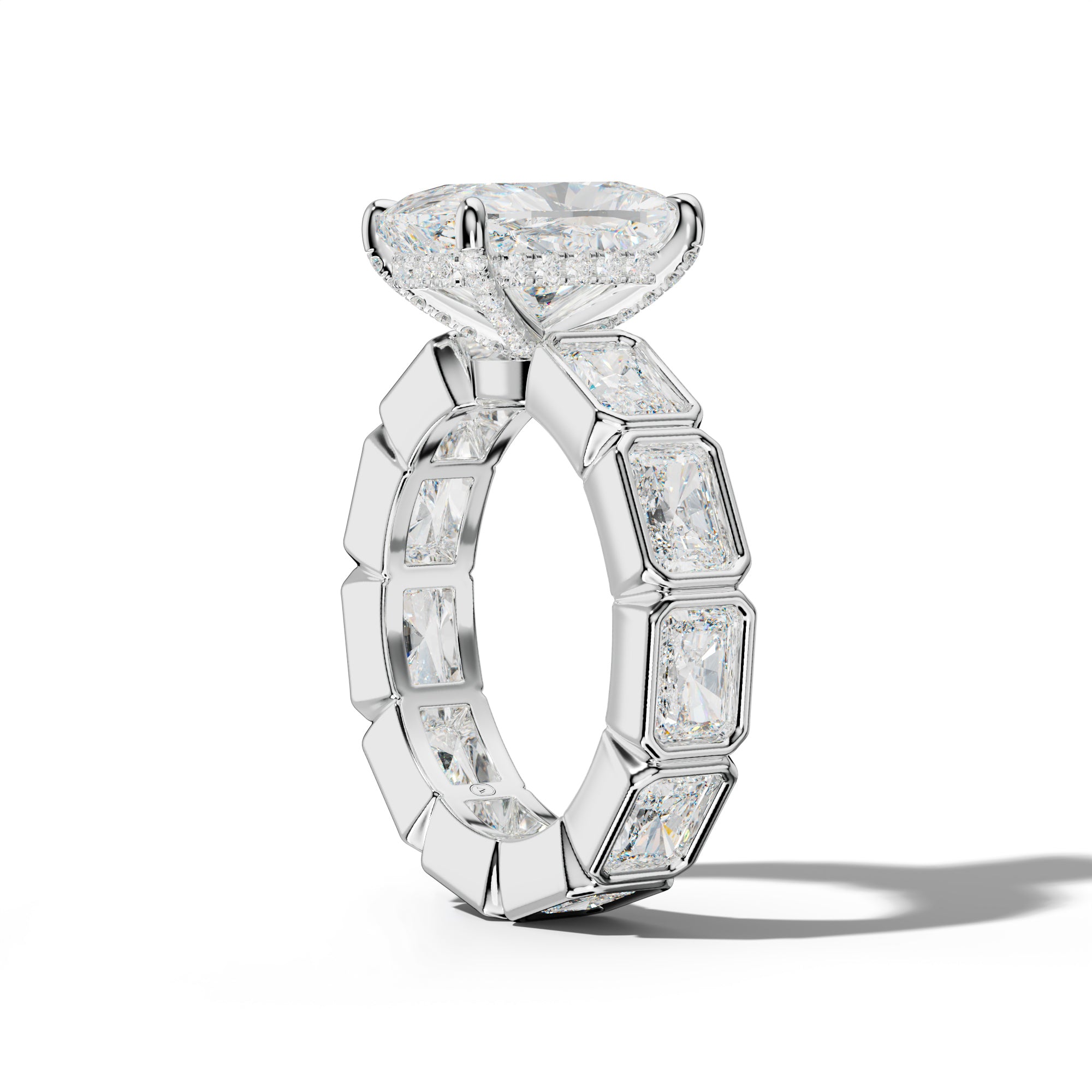Alivia Elongated Cushion Diamond Engagement Ring With East West Radiant Side Stones
