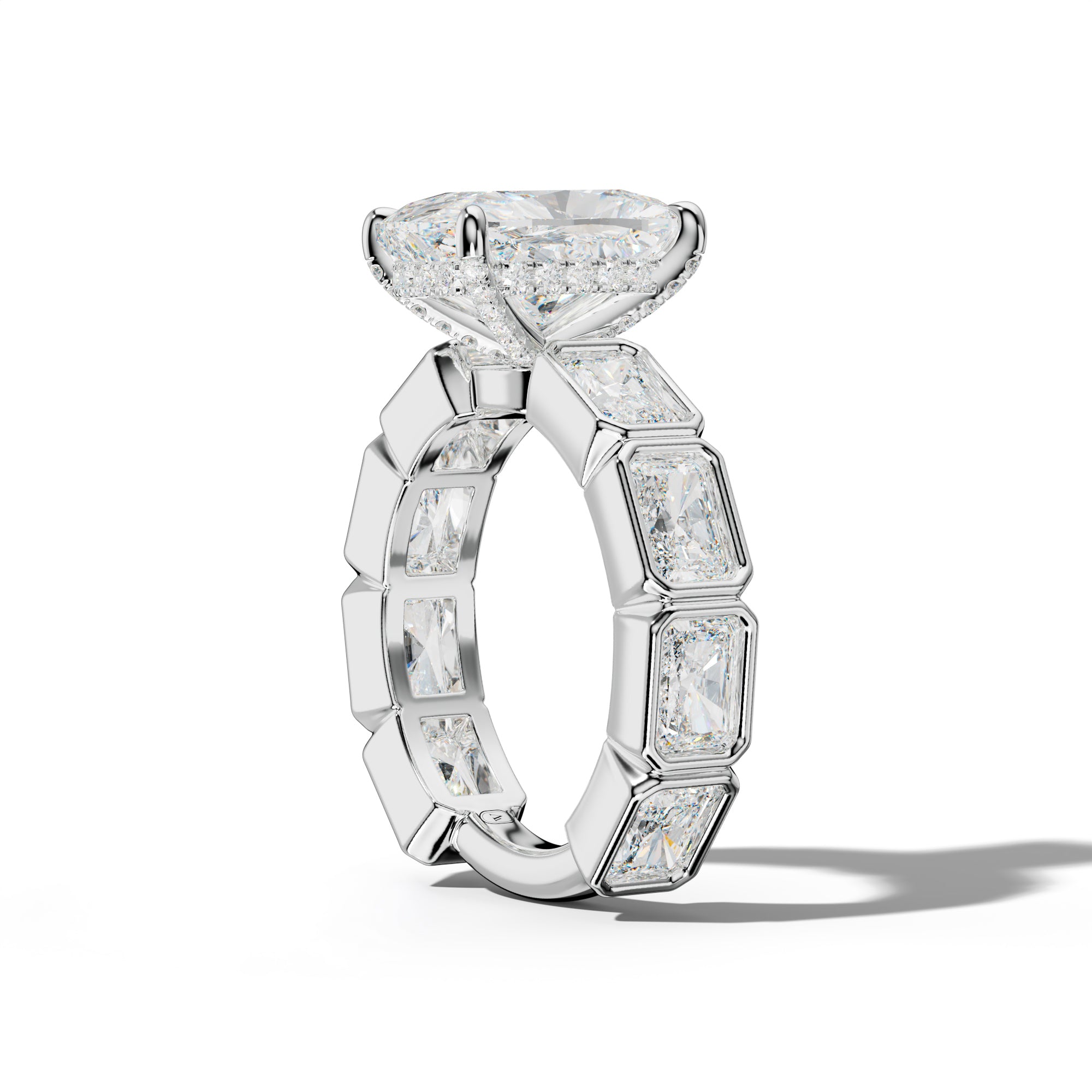 Sloane Elongated Cushion Diamond Engagement Ring With East West Radiant Side Stones