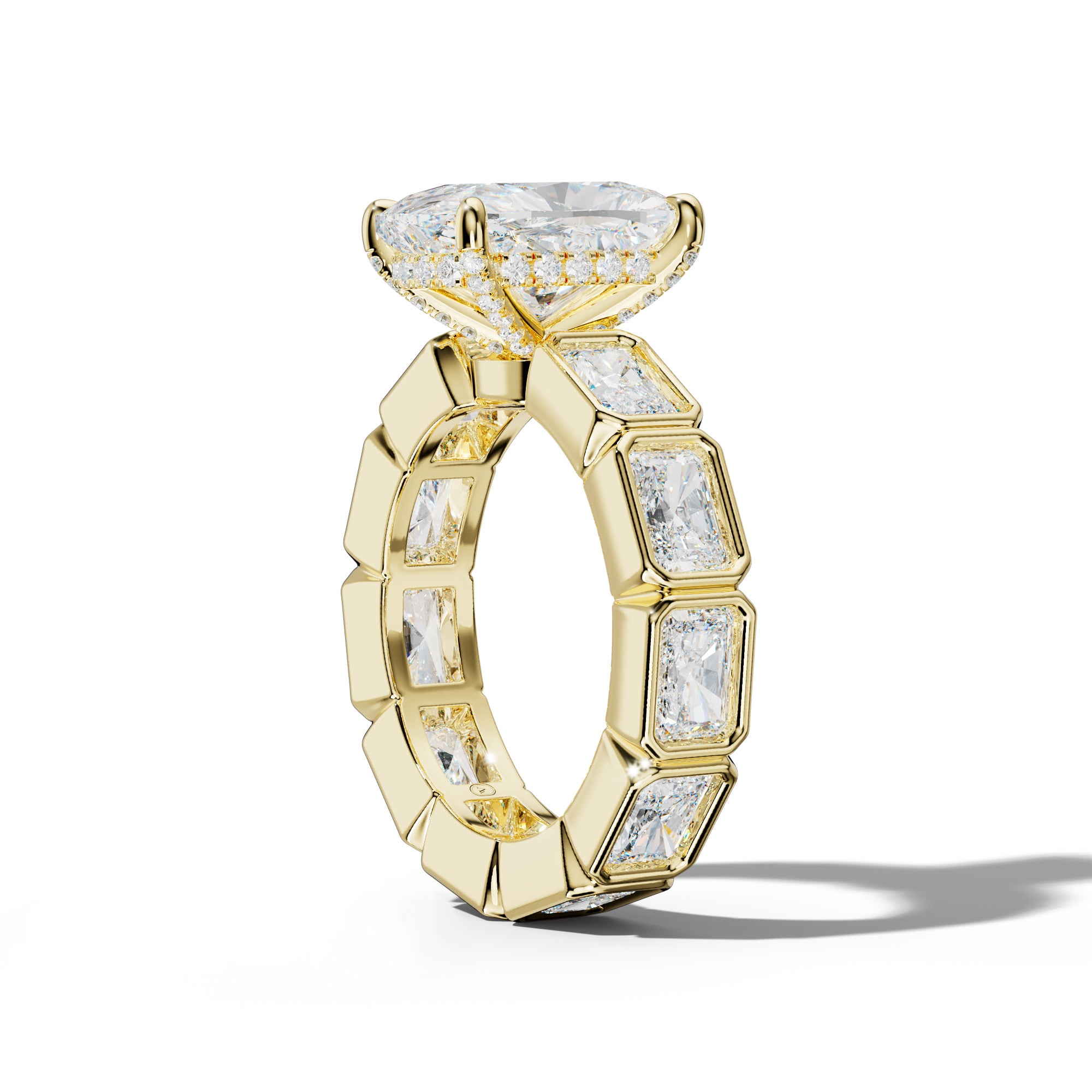 Alivia Elongated Cushion Diamond Engagement Ring With East West Radiant Side Stones