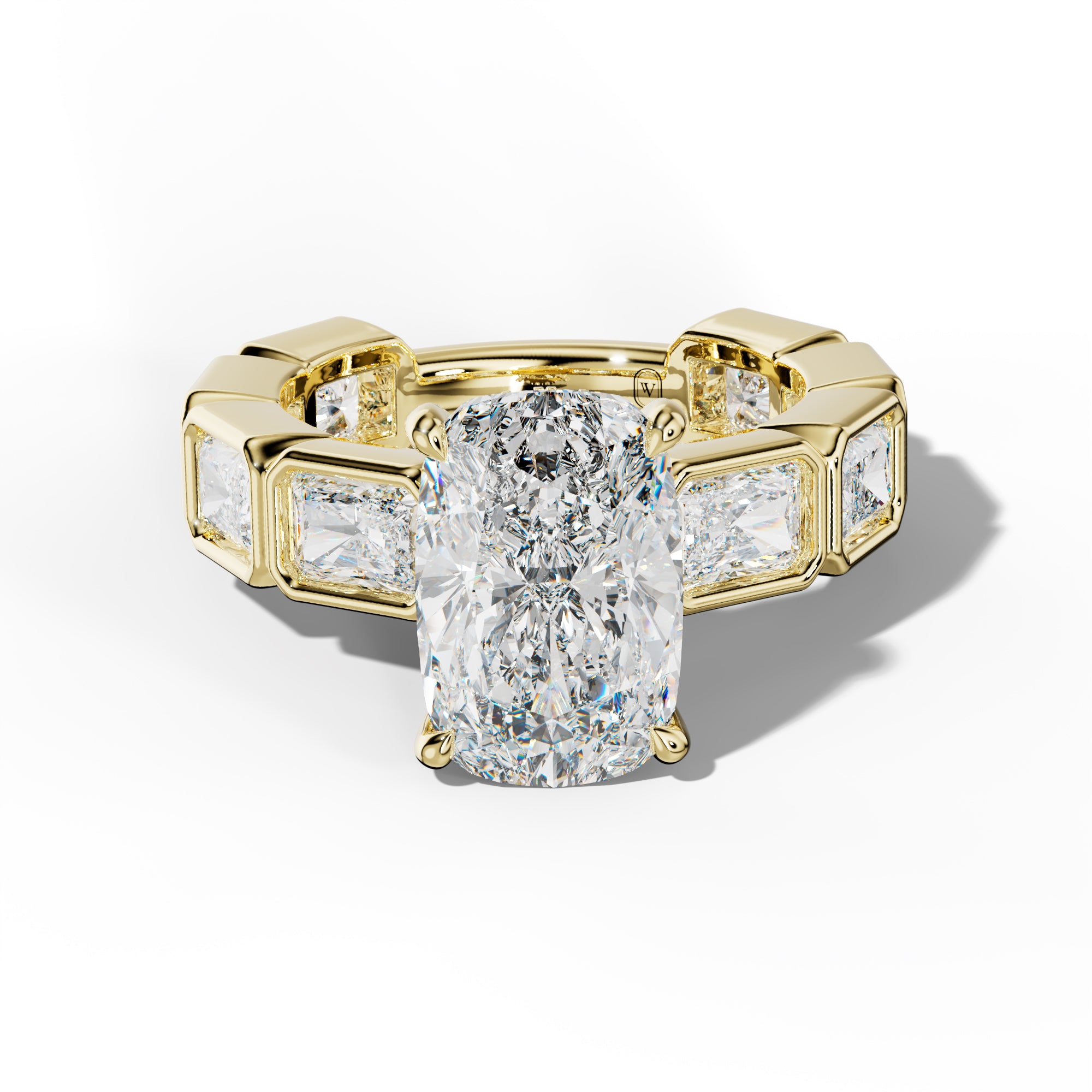 Sloane Elongated Cushion Diamond Engagement Ring With East West Radiant Side Stones