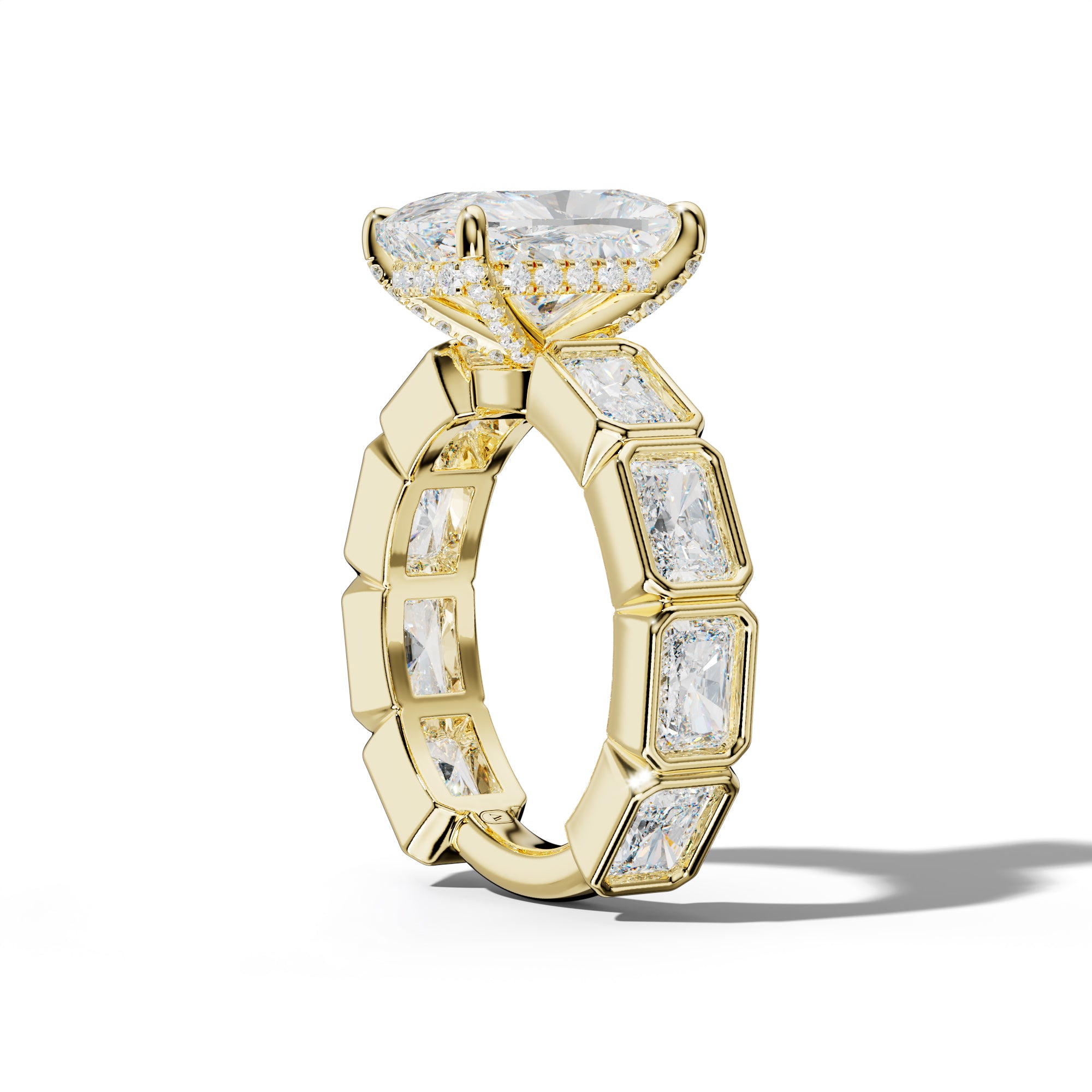 Sloane Elongated Cushion Diamond Engagement Ring With East West Radiant Side Stones