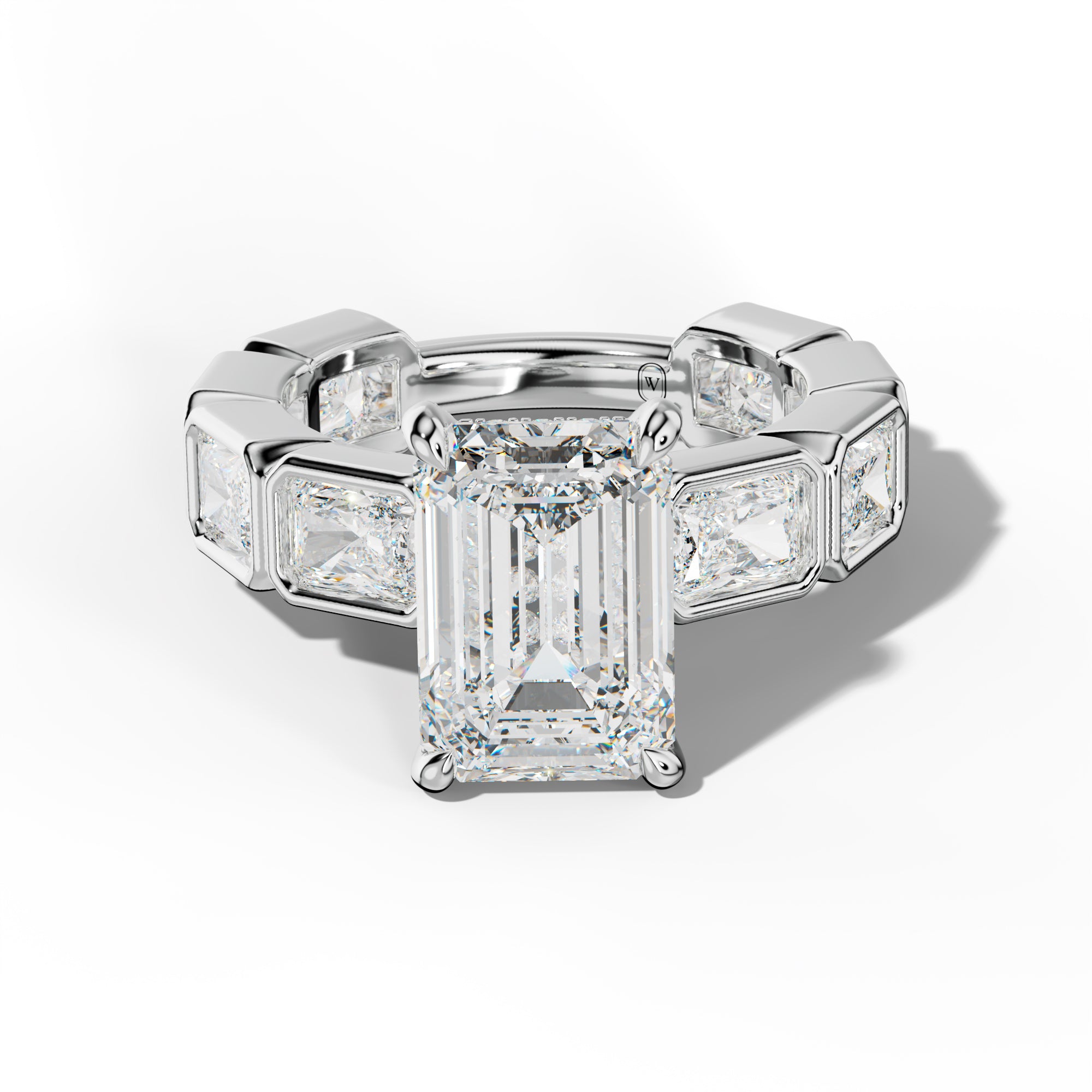 Sloane Emerald Cut Engagement Ring With East West Radiant Side Stones