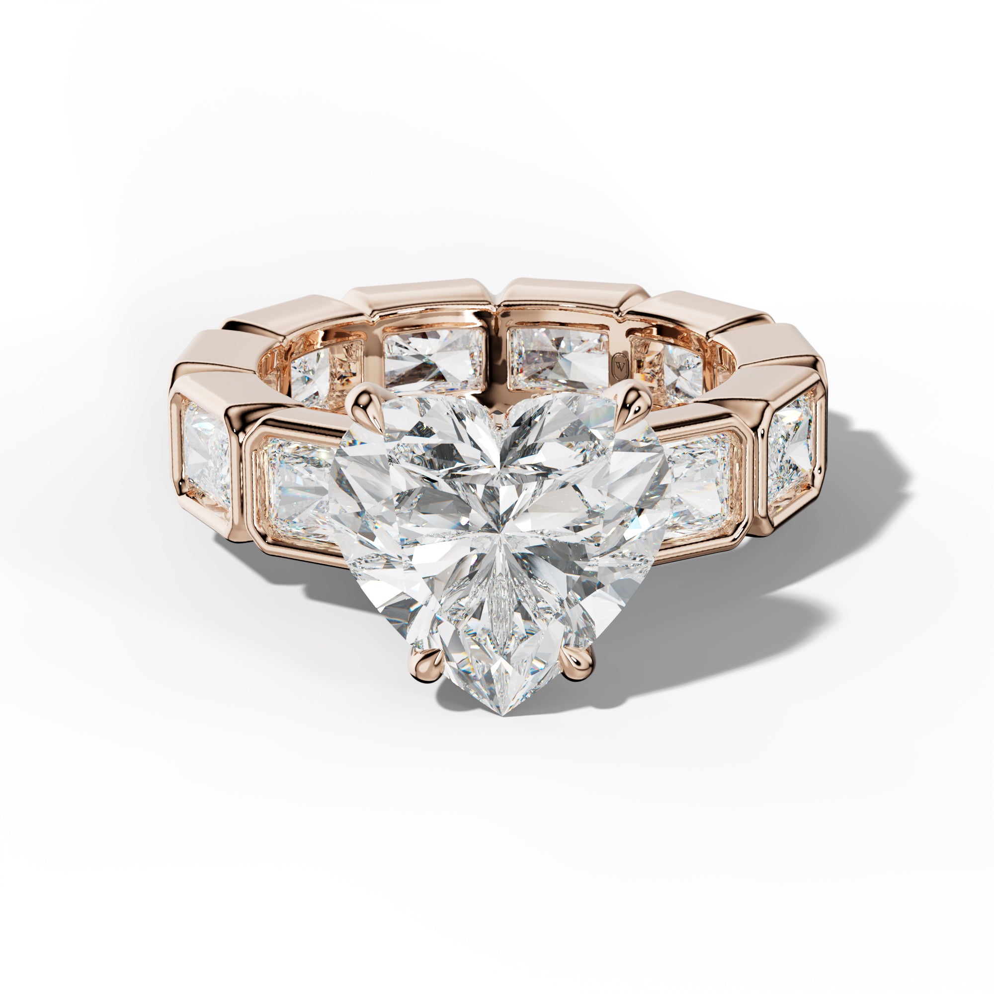 Alivia Heart Diamond Engagement Ring With East West Radiant Side Stones