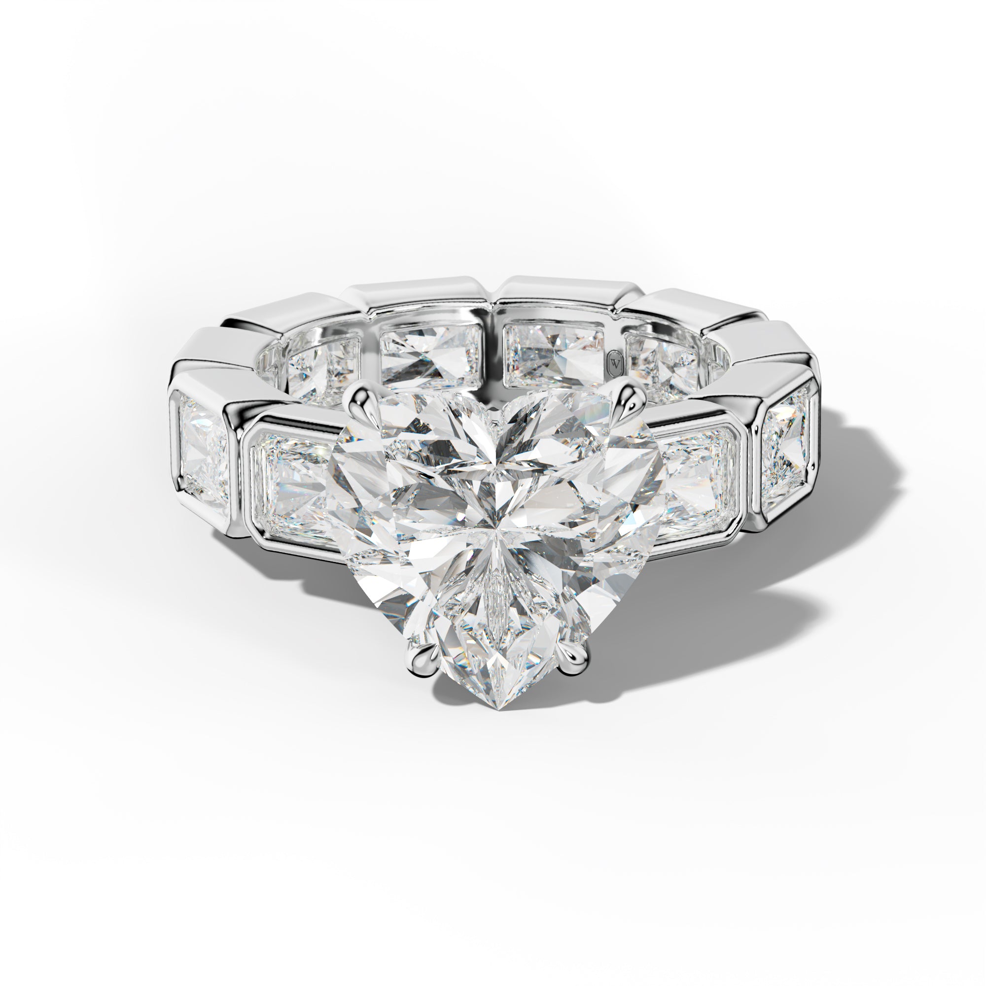 Alivia Heart Diamond Engagement Ring With East West Radiant Side Stones