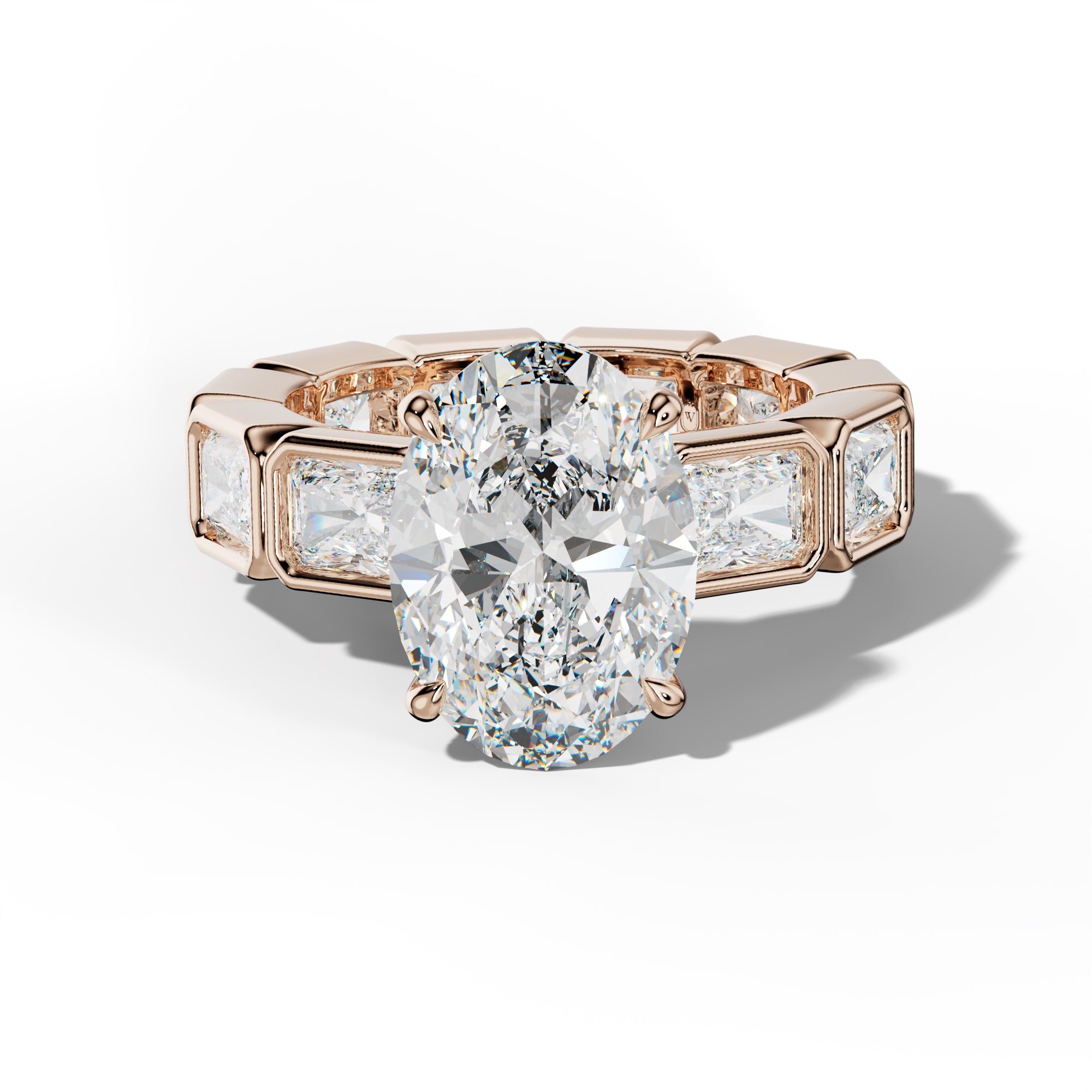 Alivia Oval Diamond Engagement Ring With East West Radiant Side Stones