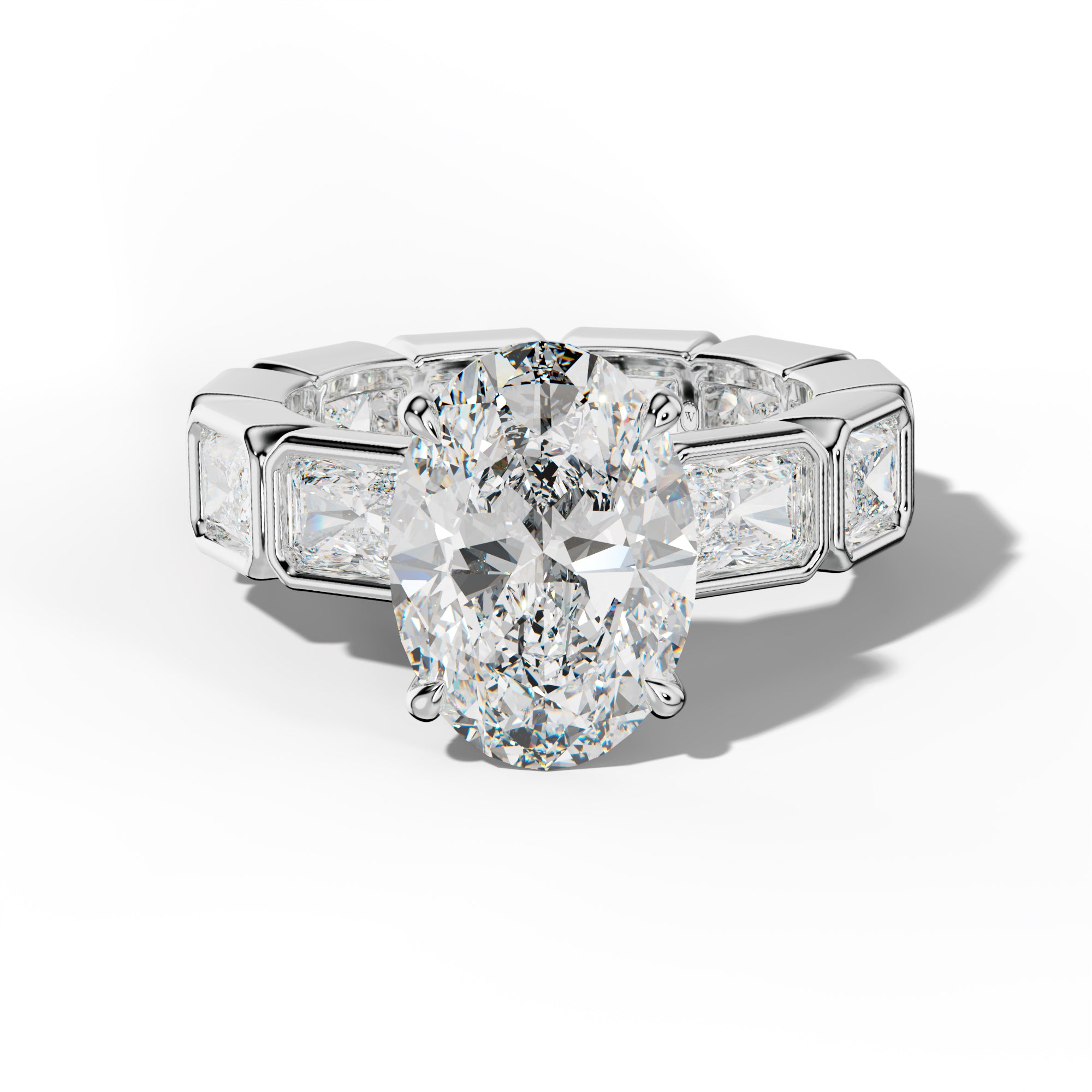Alivia Oval Diamond Engagement Ring With East West Radiant Side Stones