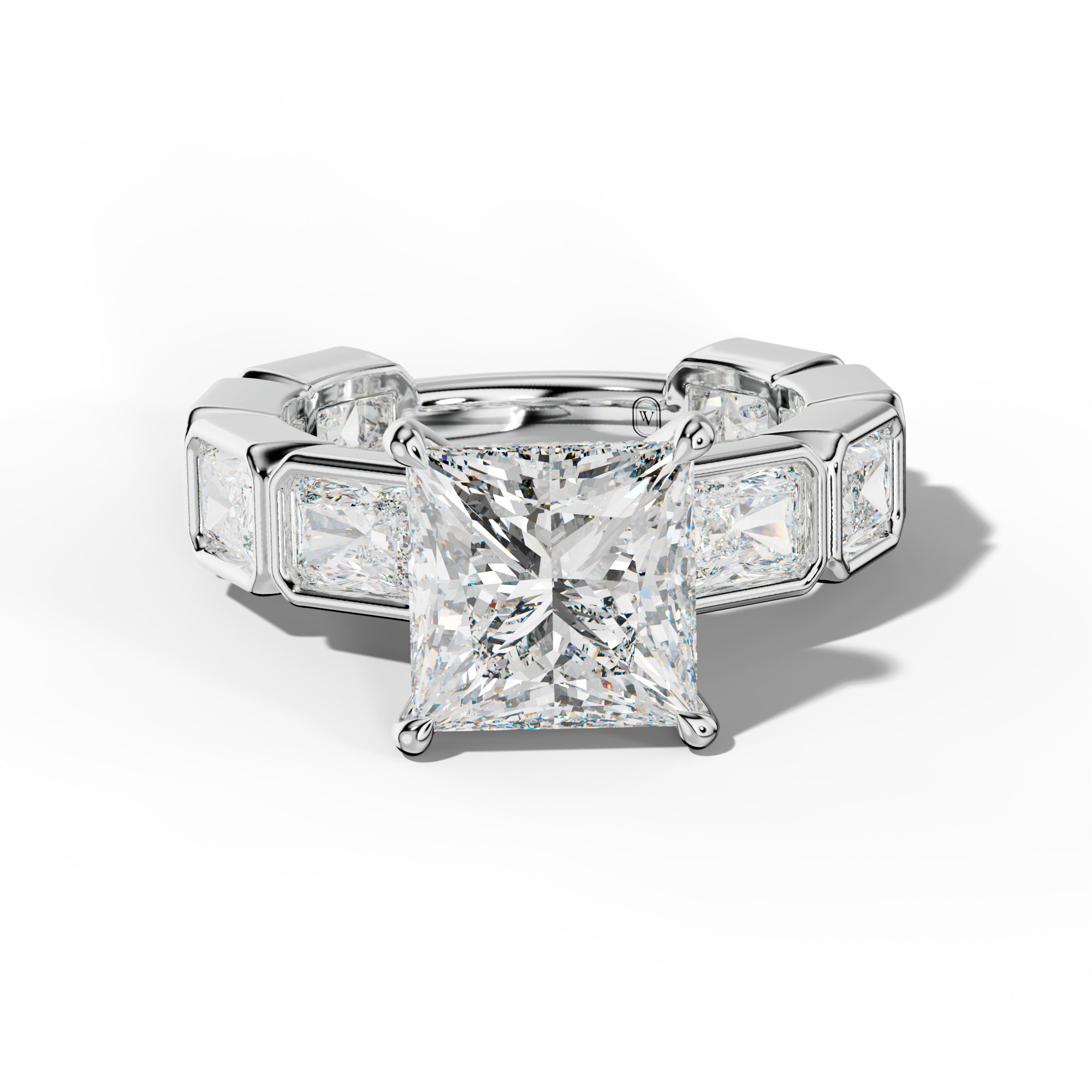 Sloane Princess Cut Engagement Ring With East West Radiant Side Stones