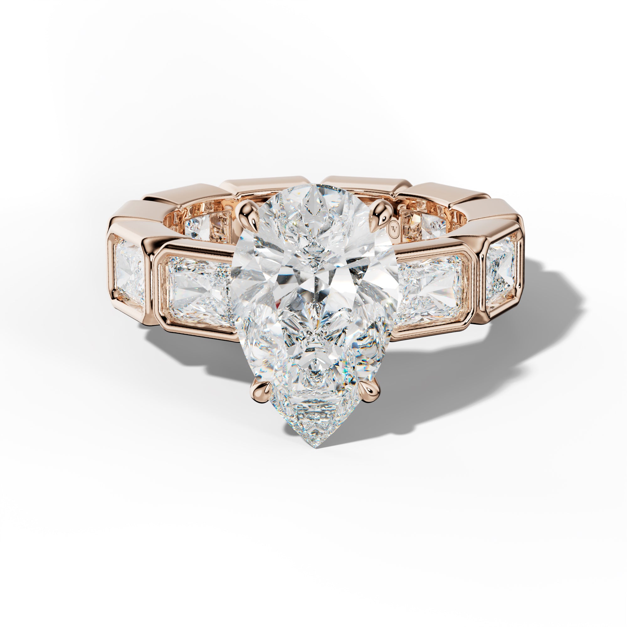 Alivia Pear Shape Engagement Ring With East West Radiant Side Stones