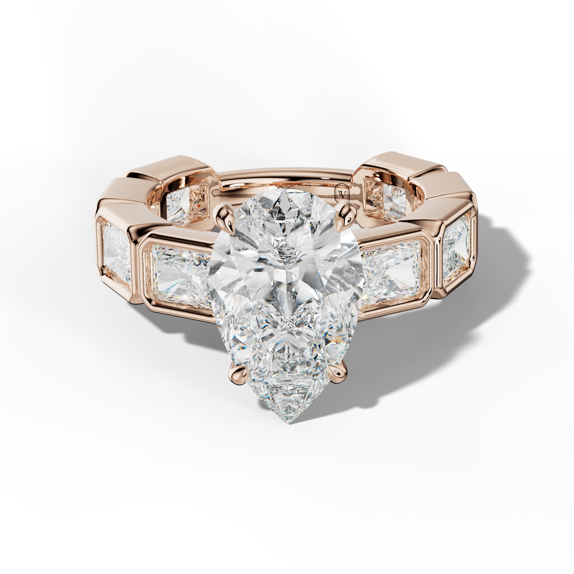 Sloane Pear Shape Engagement Ring With East West Radiant Side Stones