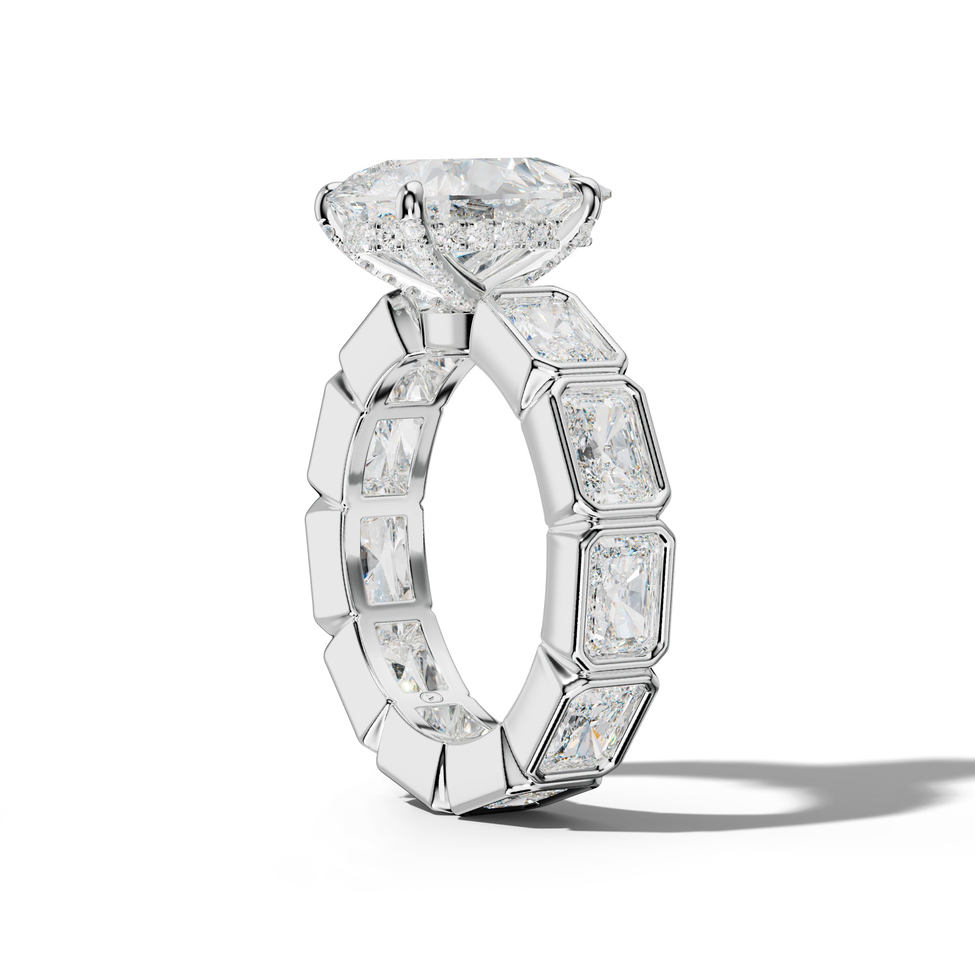 Alivia Pear Shape Engagement Ring With East West Radiant Side Stones