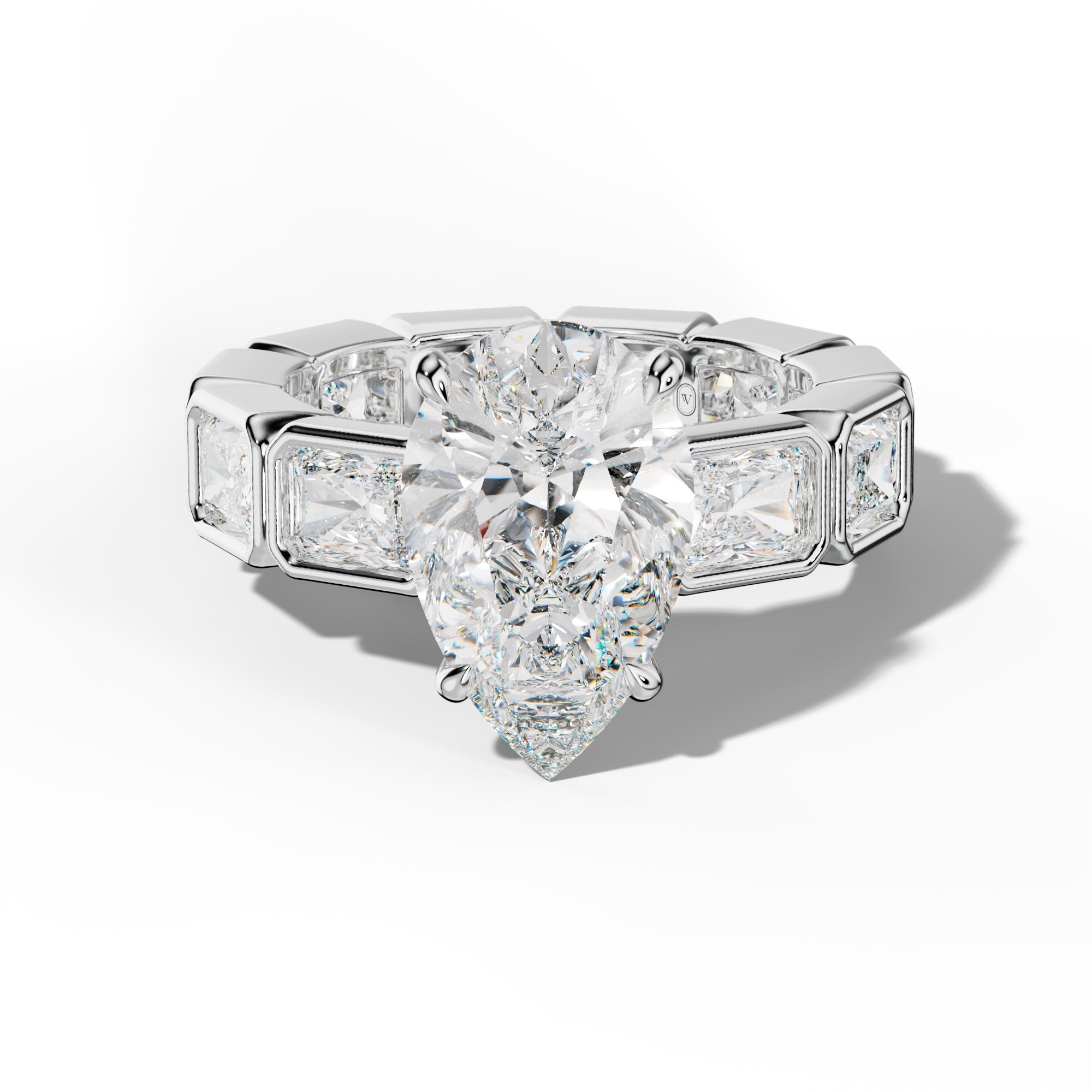 Alivia Pear Shape Engagement Ring With East West Radiant Side Stones