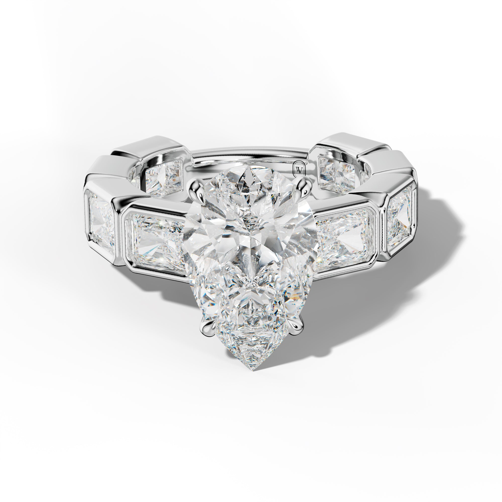 Sloane Pear Shape Engagement Ring With East West Radiant Side Stones