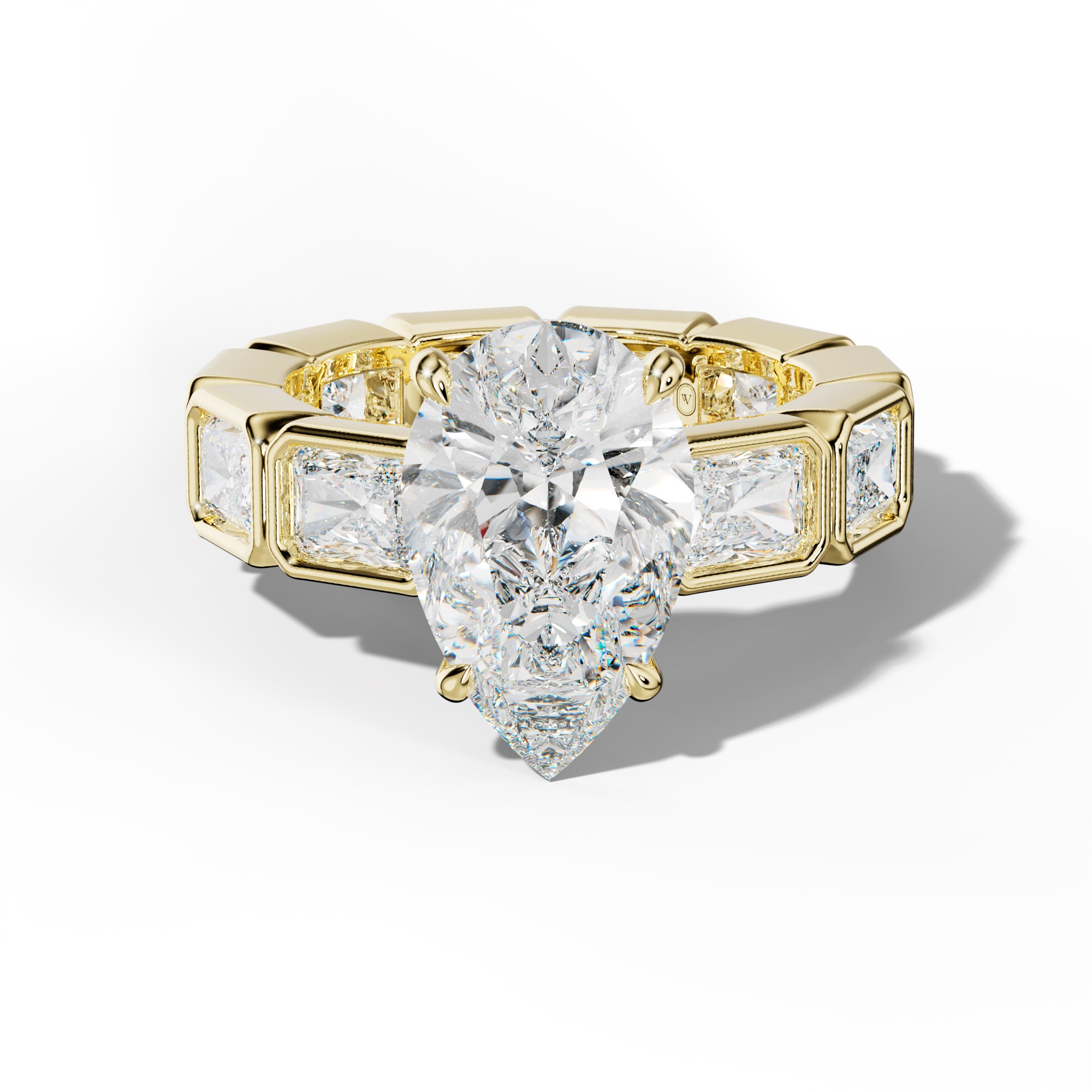 Alivia Pear Shape Engagement Ring With East West Radiant Side Stones