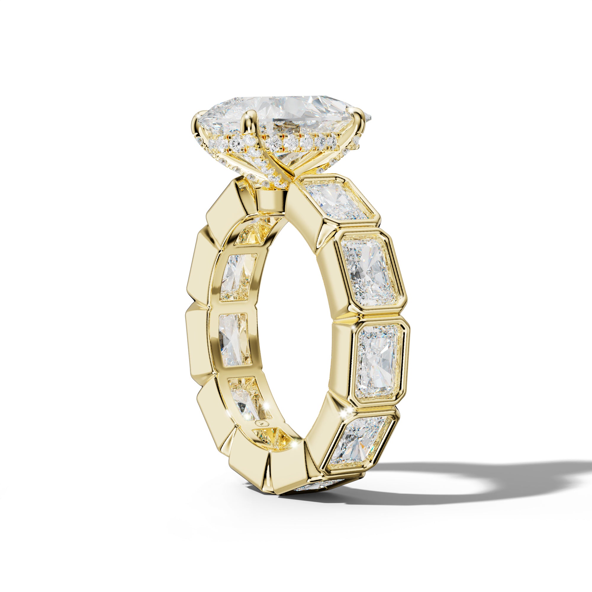 Alivia Pear Shape Engagement Ring With East West Radiant Side Stones