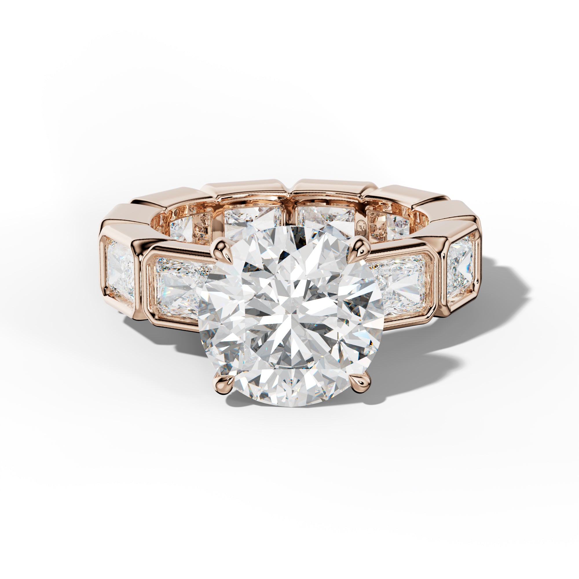 Alivia Round Diamond Engagement Ring With East West Radiant Side Stones