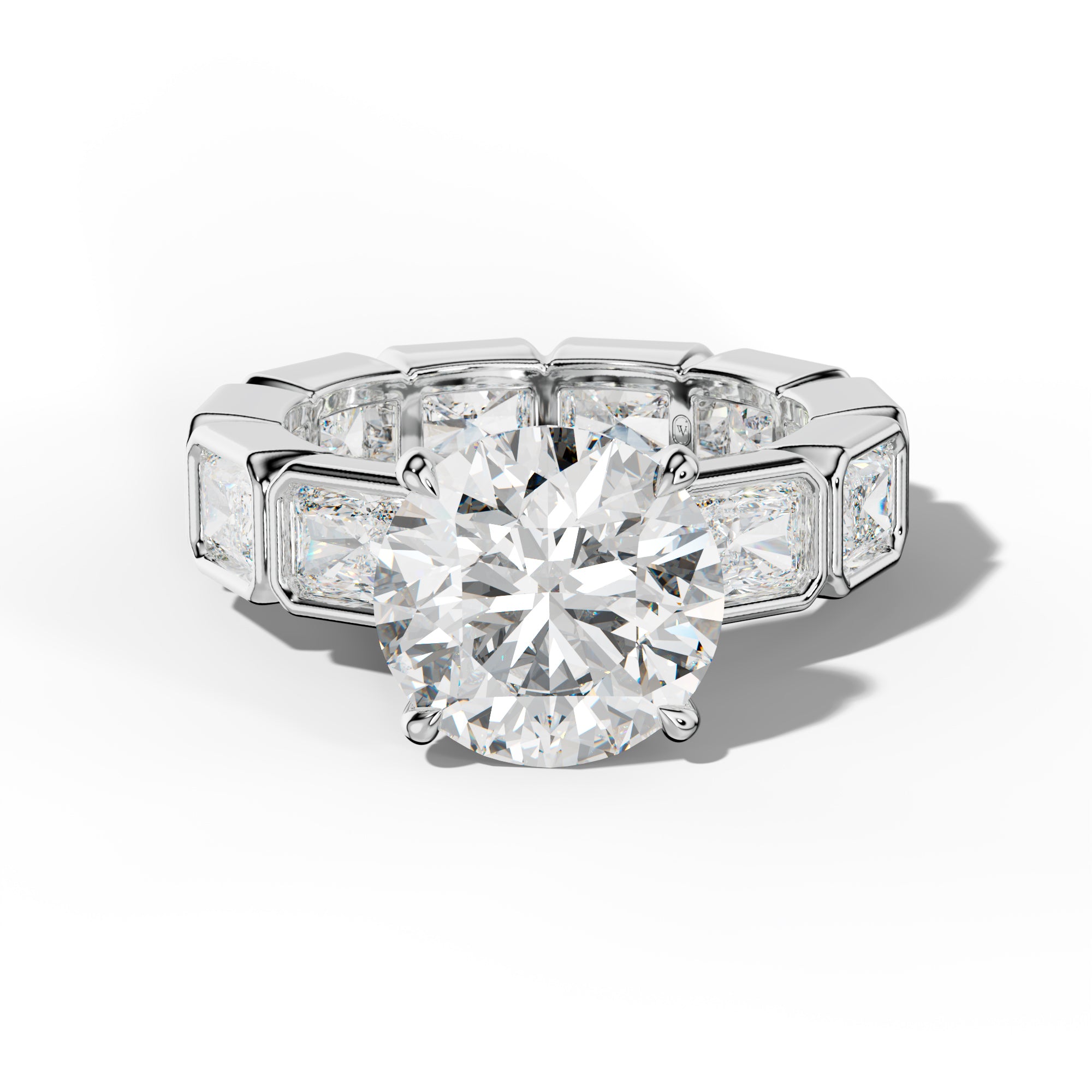 Alivia Round Diamond Engagement Ring With East West Radiant Side Stones