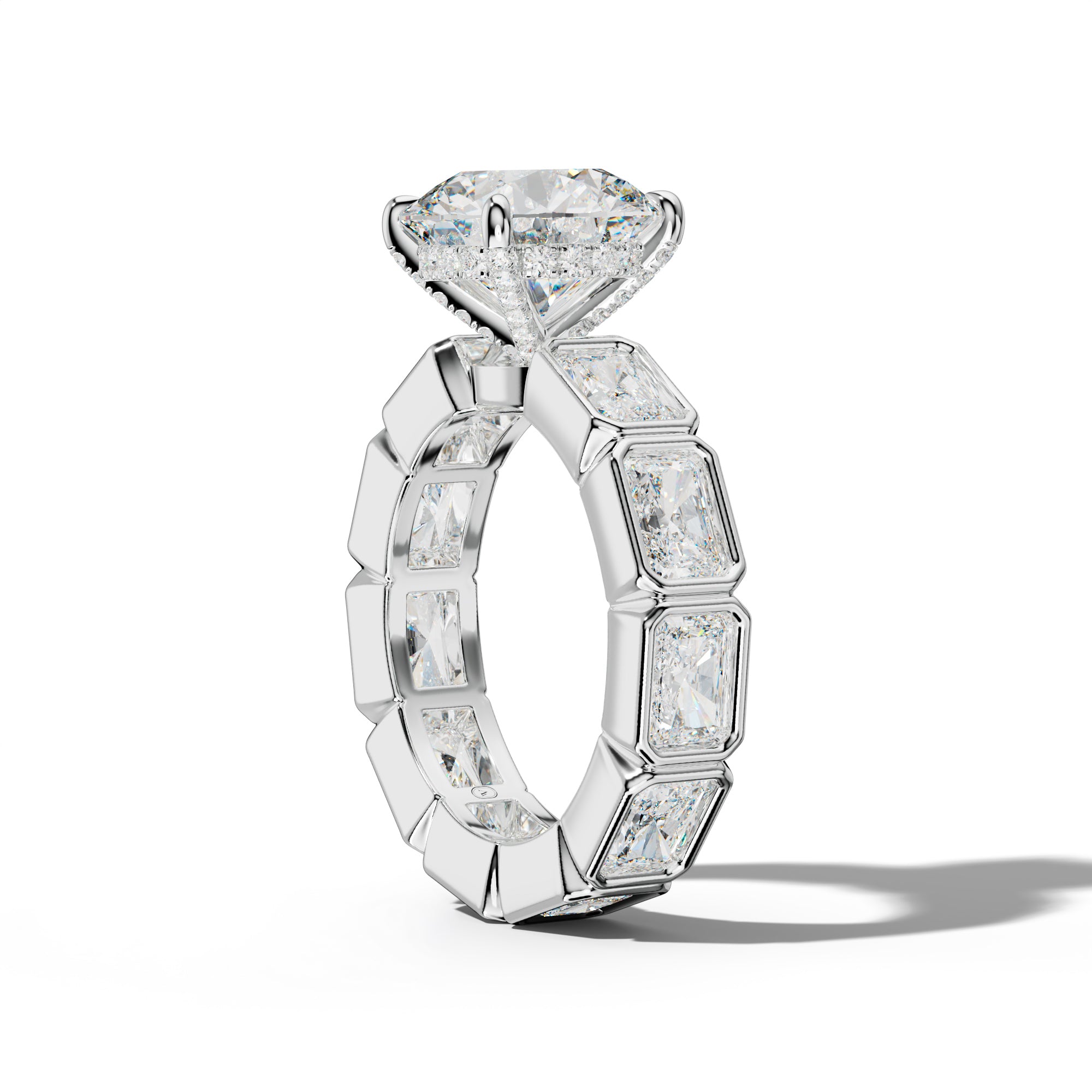 Alivia Round Diamond Engagement Ring With East West Radiant Side Stones