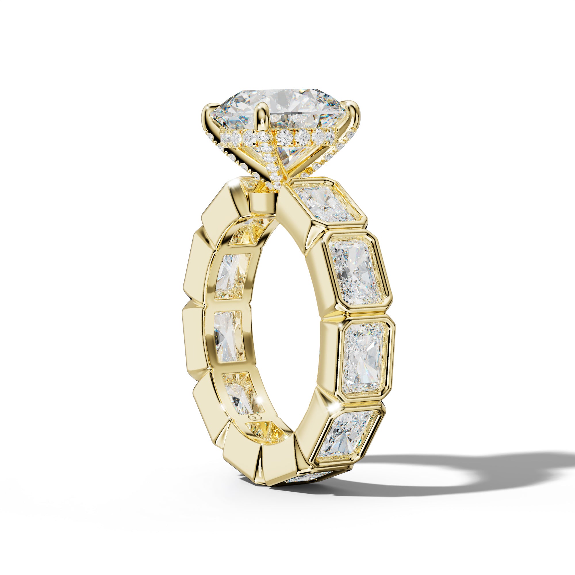Alivia Round Diamond Engagement Ring With East West Radiant Side Stones