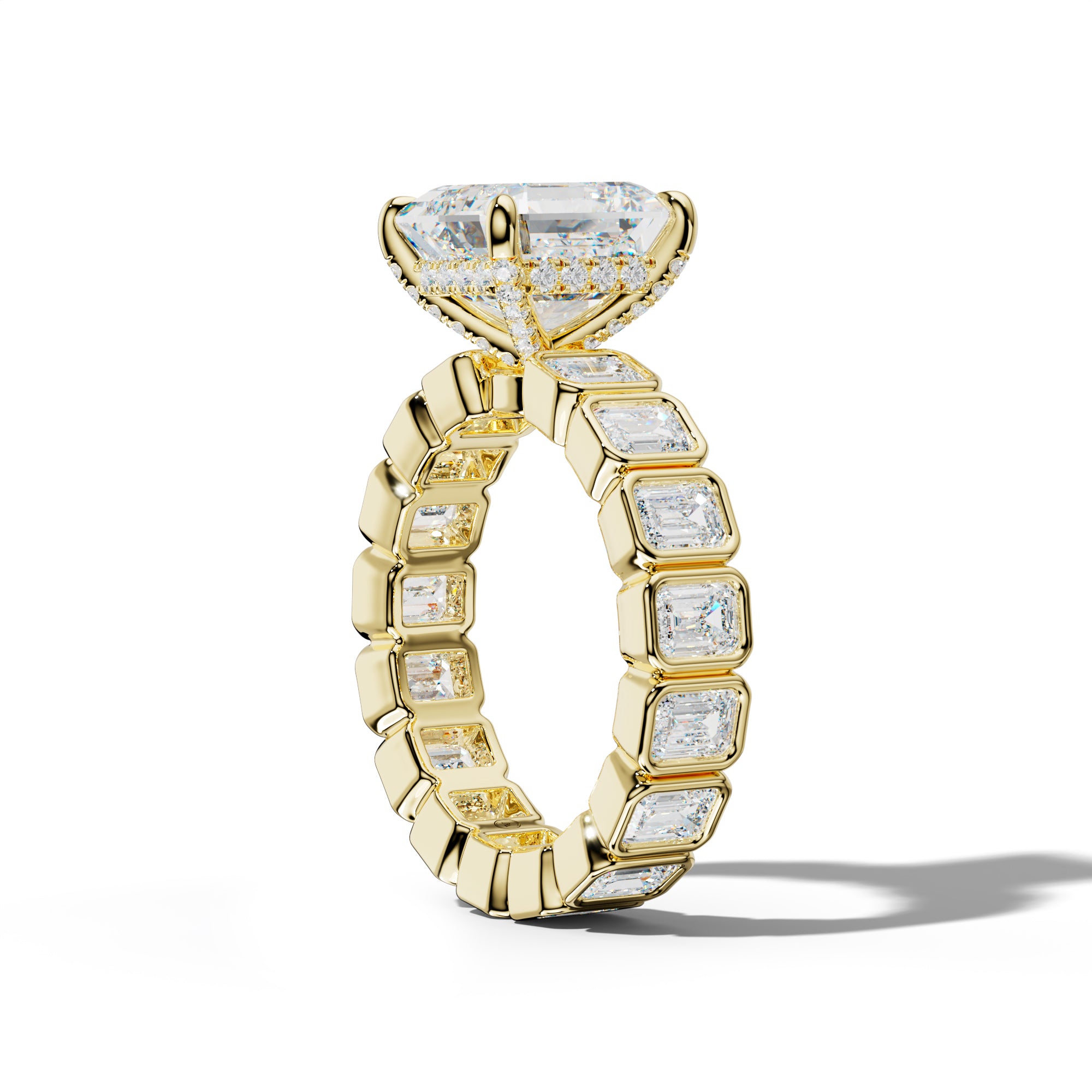 Palmer Asscher Diamond Engagement Ring With Emerald Side Stones