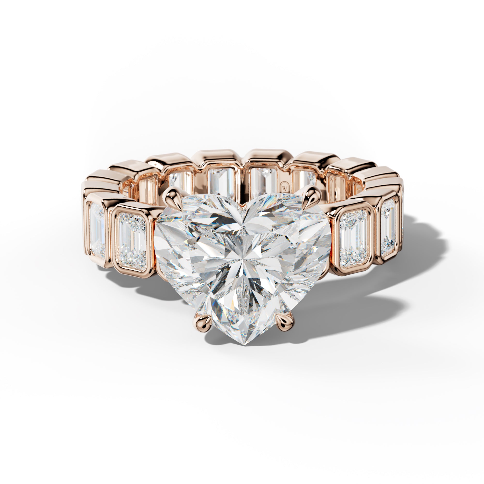 Palmer Heart Diamond Engagement Ring With Emerald Side Stones