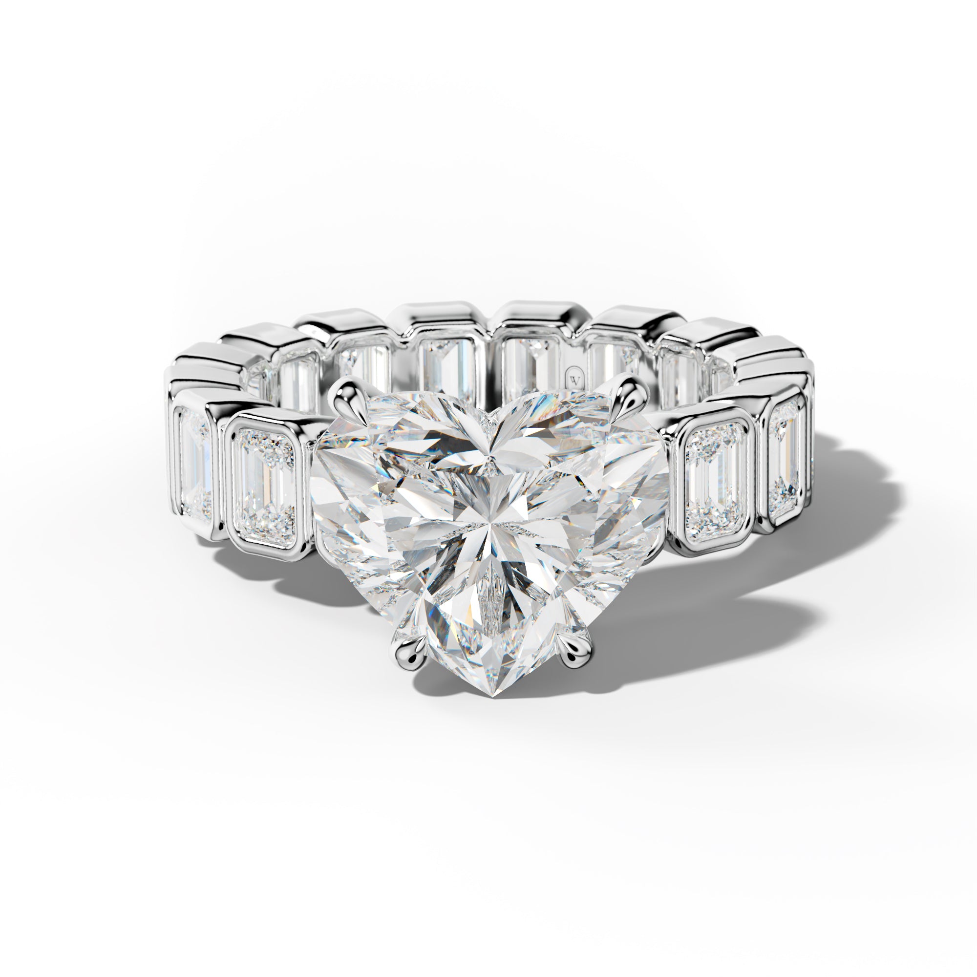 Palmer Heart Diamond Engagement Ring With Emerald Side Stones