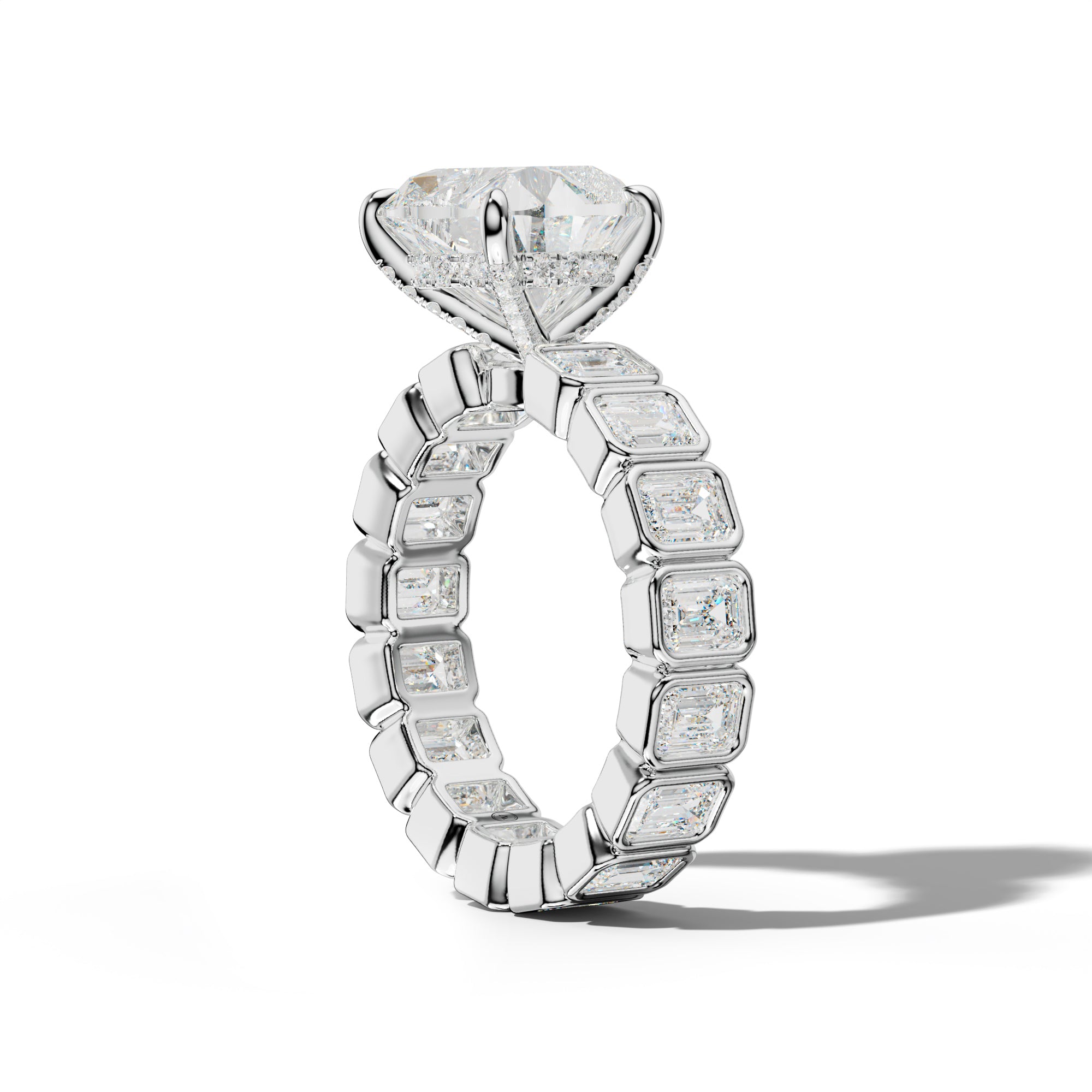 Palmer Heart Diamond Engagement Ring With Emerald Side Stones