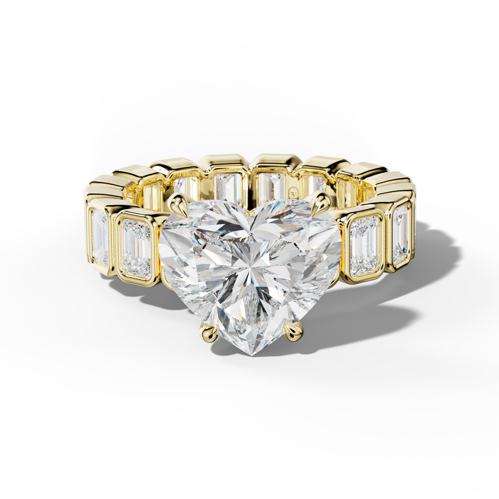 Palmer Heart Diamond Engagement Ring With Emerald Side Stones