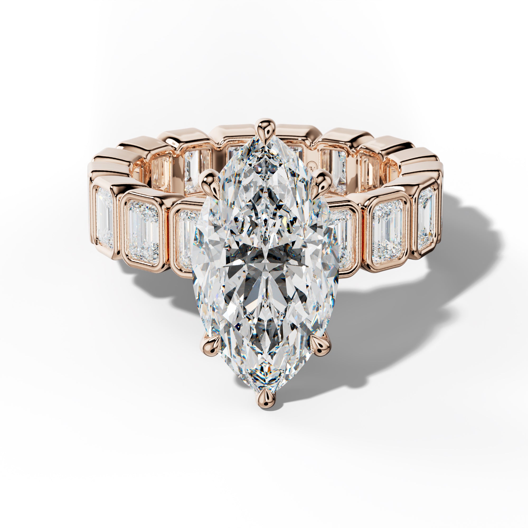Palmer Marquise Diamond Engagement Ring With Emerald Side Stones