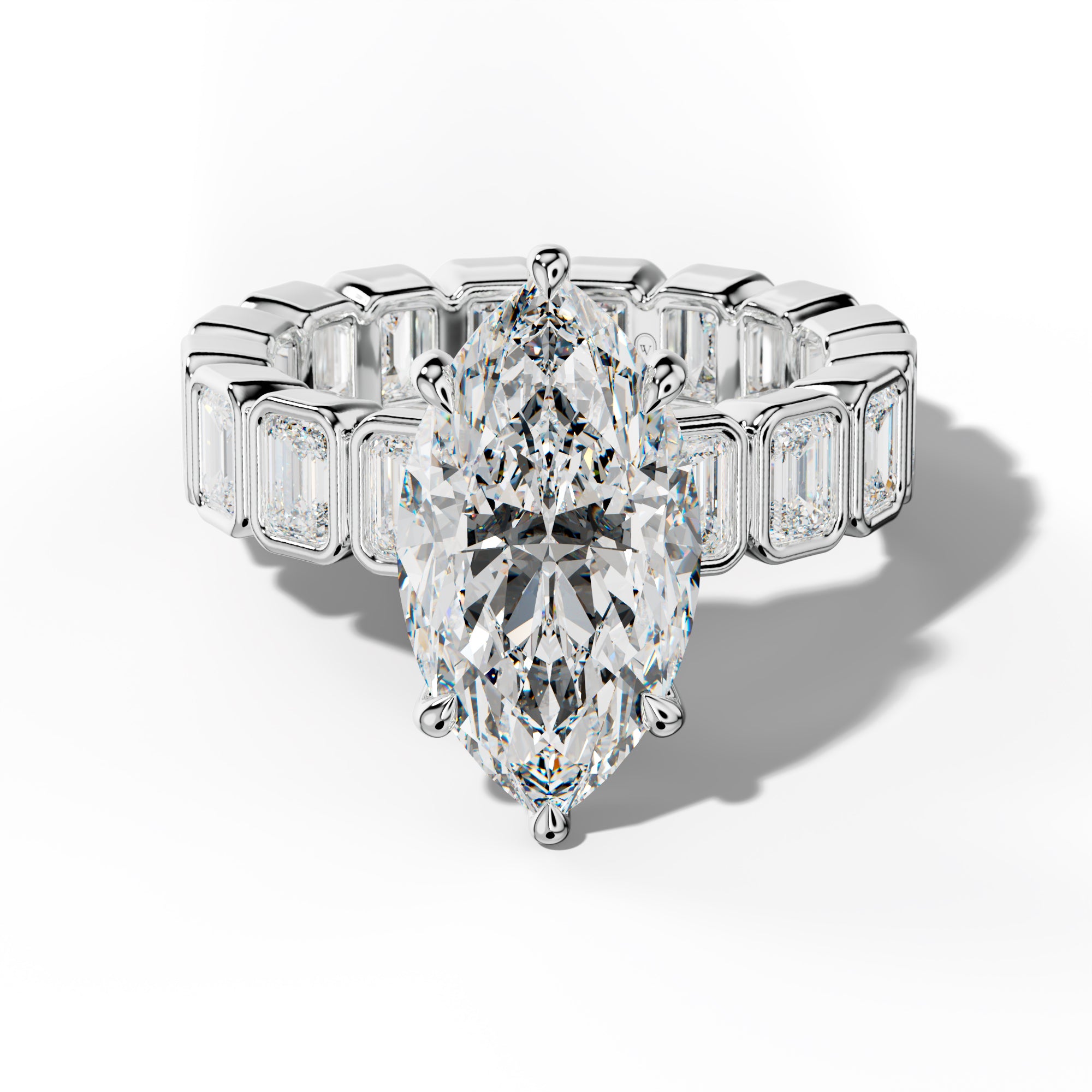 Palmer Marquise Diamond Engagement Ring With Emerald Side Stones