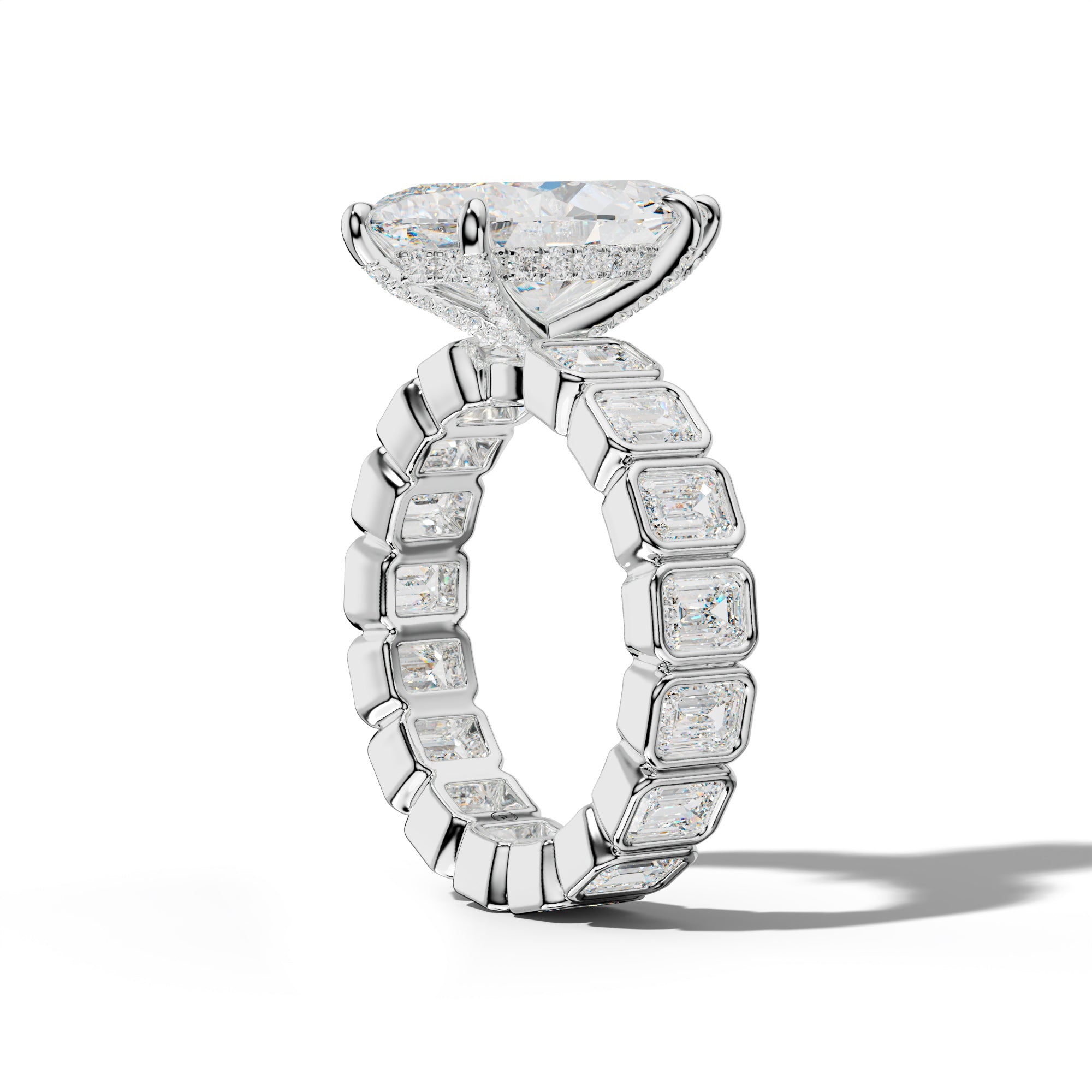 Palmer Marquise Diamond Engagement Ring With Emerald Side Stones