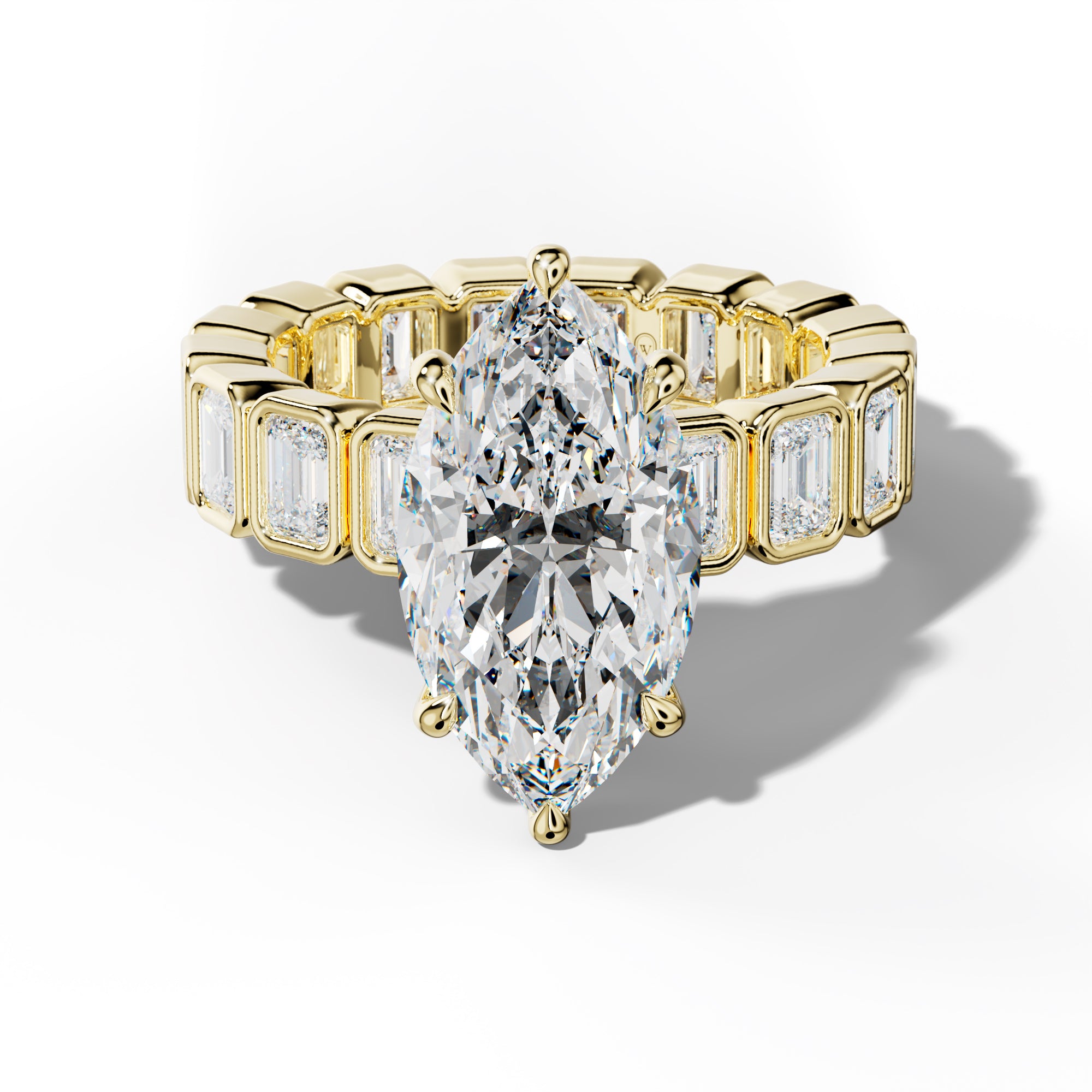 Palmer Marquise Diamond Engagement Ring With Emerald Side Stones